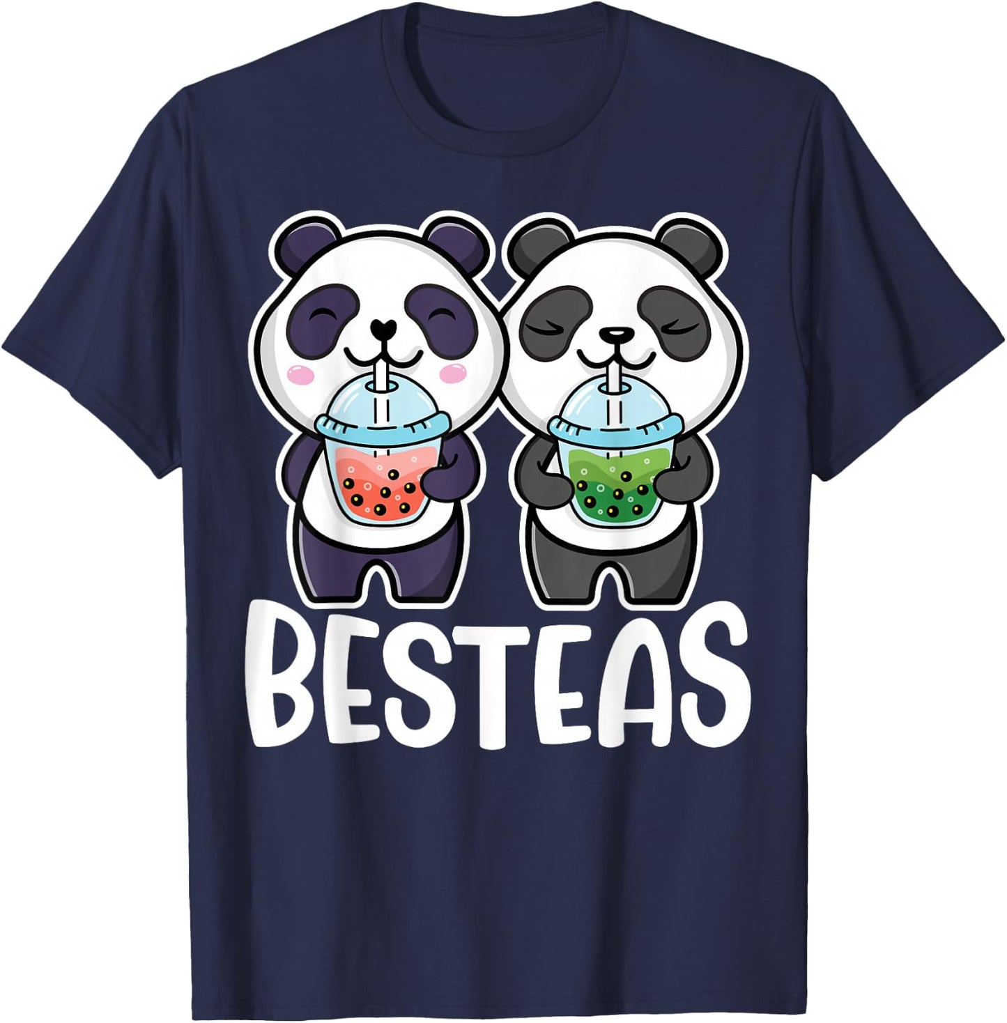Besties Bubble Tea Cute Boba Best Friends Panda Girls T-Shirt - T-Shirt | Navy
