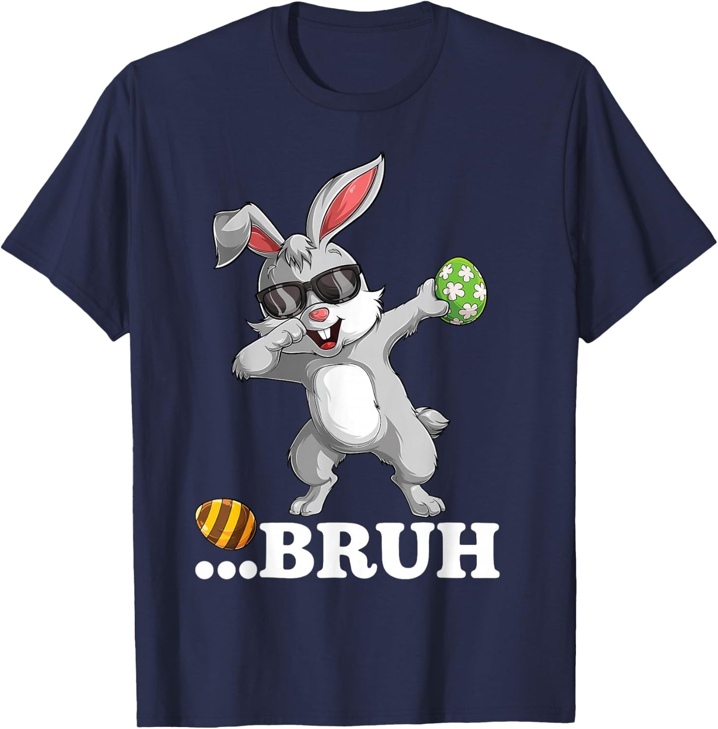 Bruh Dabbing Bunny Funny Kids Boys Easter Day T-Shirt - T-Shirt | Navy
