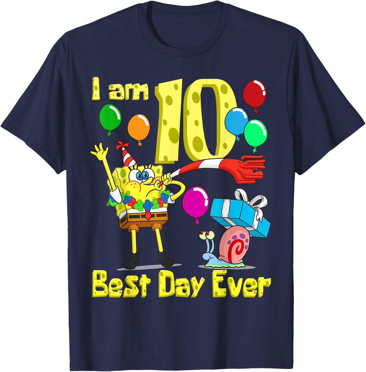 Mademark x SpongeBob SquarePants - SpongeBob I am 10 Years Old Birthday Party T-Shirt - T-Shirt | Navy