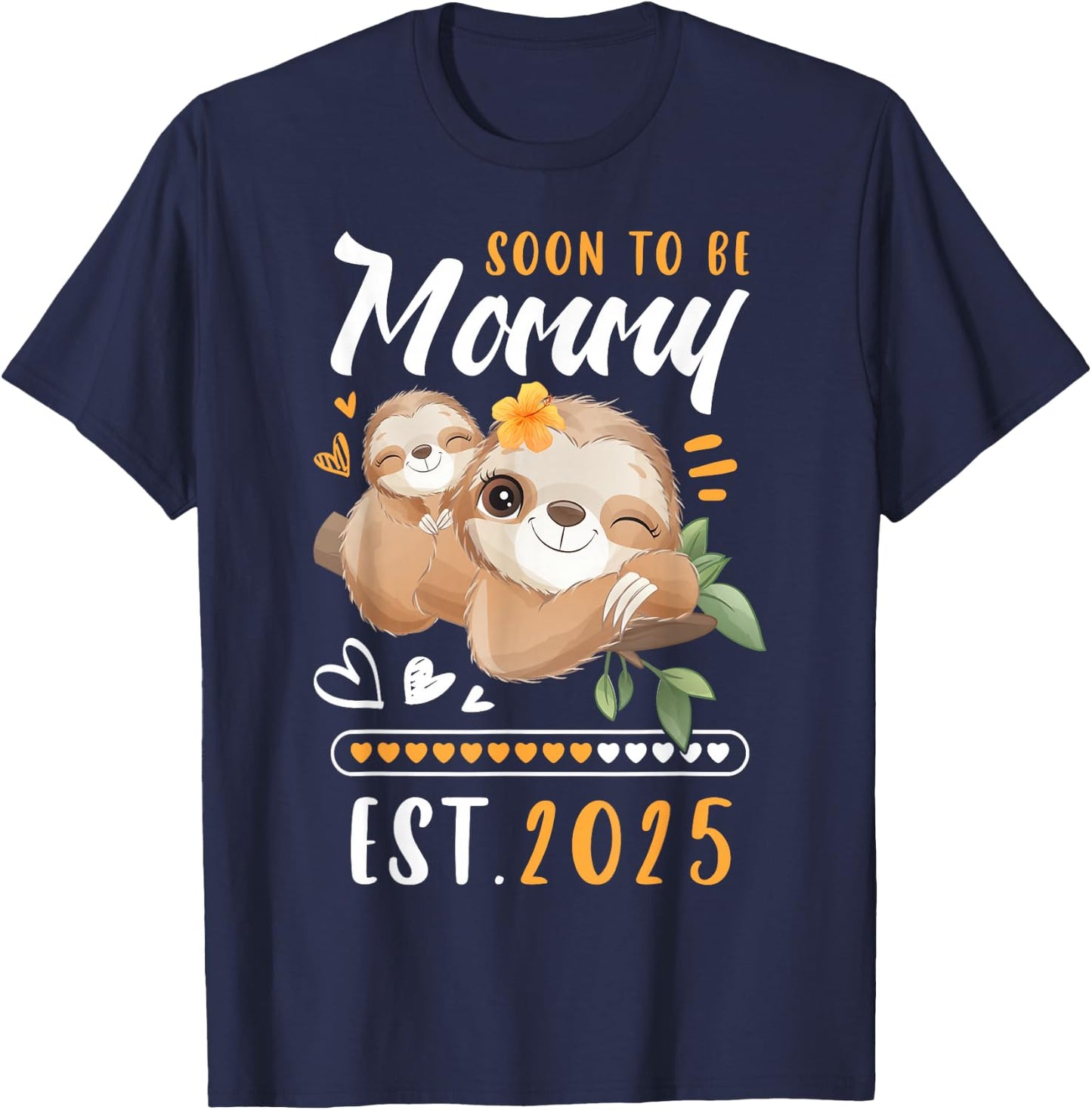 Mommy 2025, Expectant Mum, Baby Announcement, Sloths T-Shirt - T-Shirt | Navy