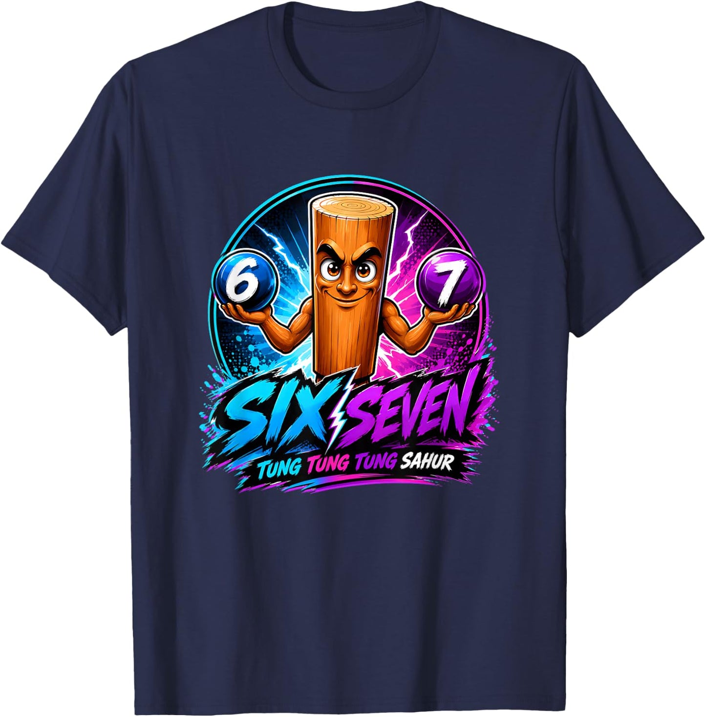 Six Seven Funny 67 Italian Brainrot 6-7 Tung Tung Tung Sahur T-Shirt - T-Shirt | Navy
