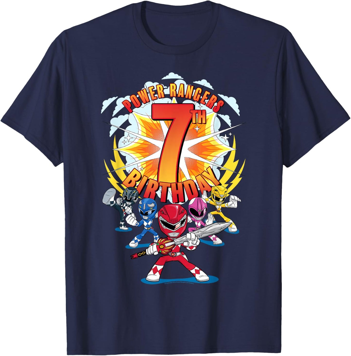 Power Rangers Awesome 7th Birthday Mini Action Shot T-Shirt - T-Shirt | Navy