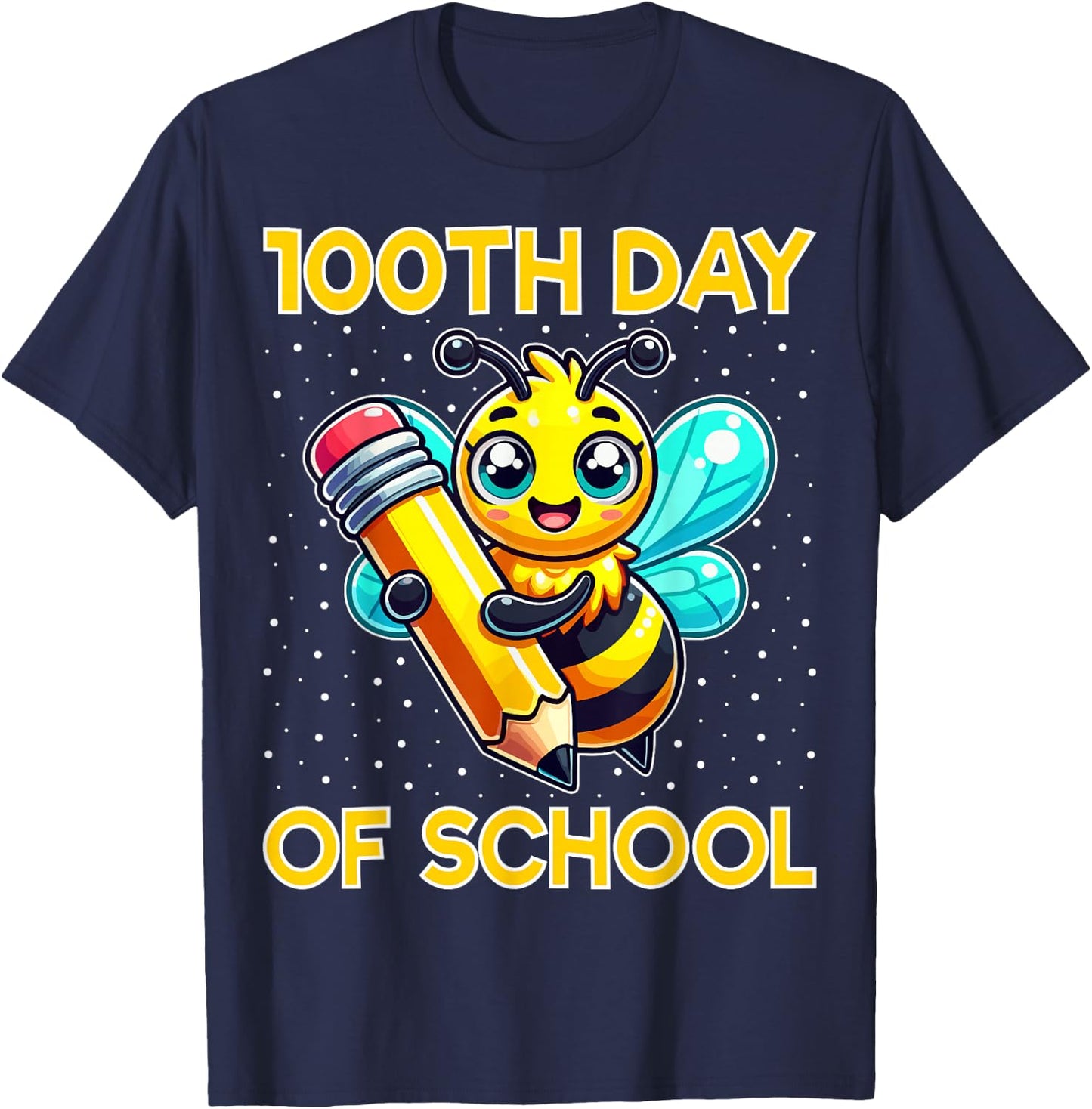 100th Day Of School Cute Bee 100 Days Of School Kids Teacher T-Shirt - T-Shirt | Navy