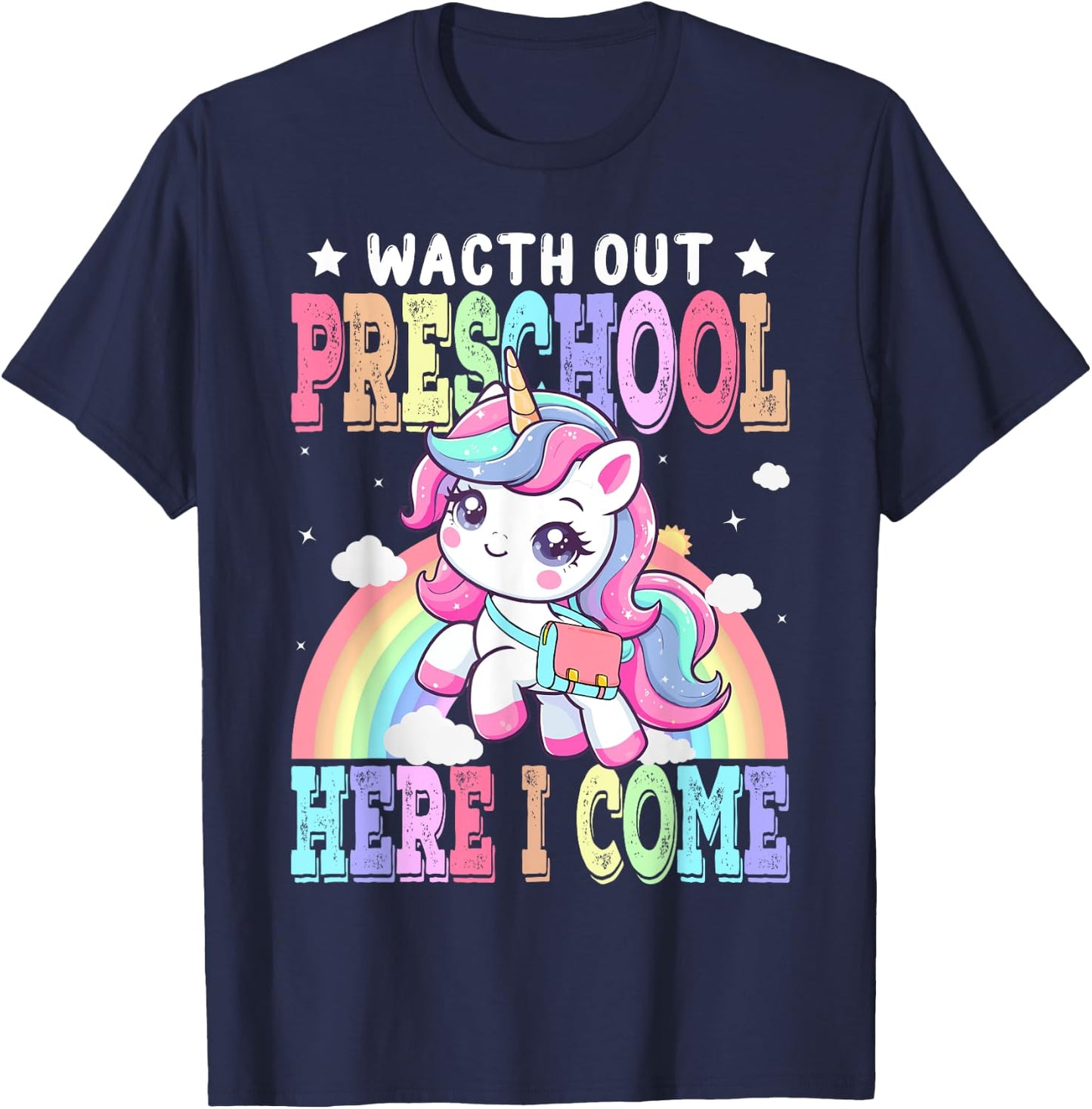 Watch Out Preschool Here I Come Unicorn Back To School T-Shirt - T-Shirt | Navy