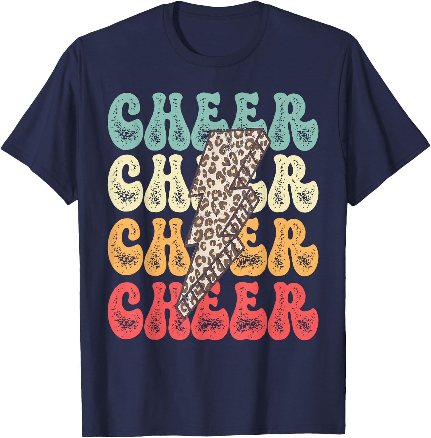 Retro Cheerleader - Cheer Leopard Cheetah Lightning Bolt T-Shirt - T-Shirt | Navy