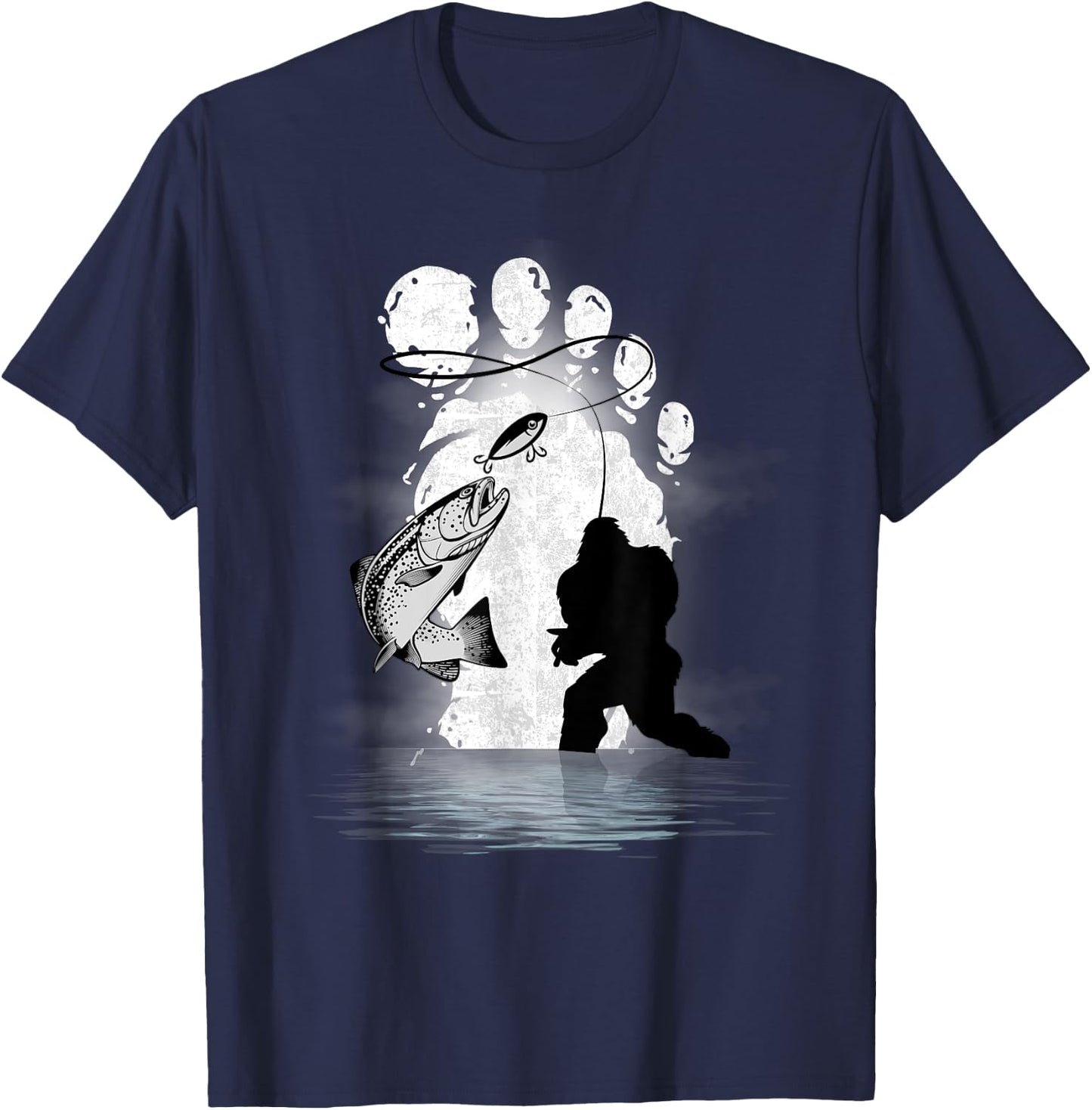 Bigfoot Fishing Trout Funny Fishing Sasquatch T-Shirt - T-Shirt | Navy