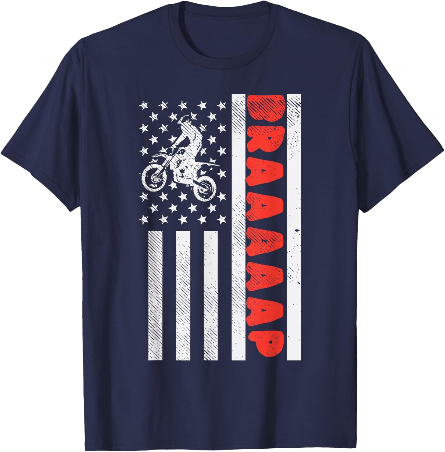 Dirt Bike American Flag Brap Motocross Motorcycle Race Gift Women Kids Men T-Shirt - T-Shirt | Navy