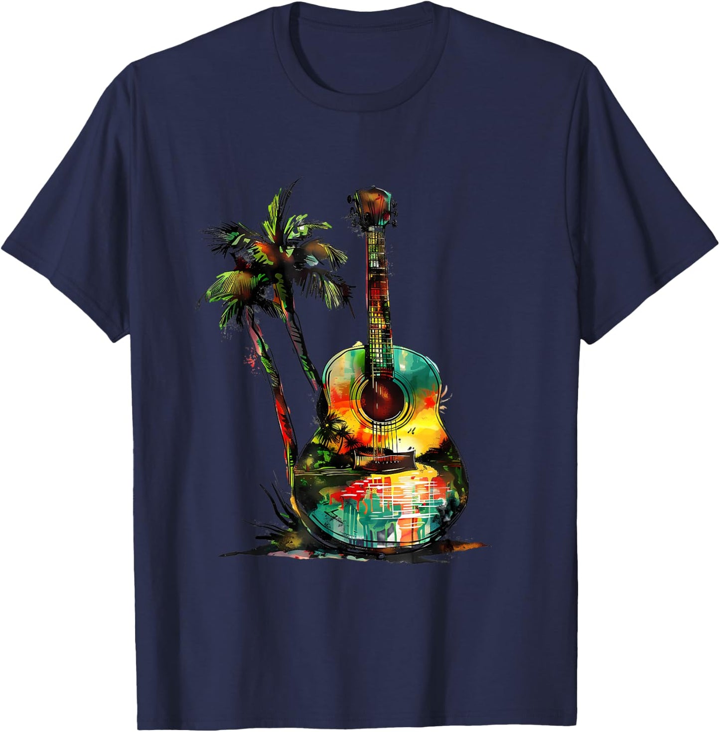 Rasta Reggae Guitar Rastafari Roots Jamaican Music T-Shirt - T-Shirt | Navy