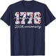 Distressed Floral 1776 America USA 250th Anniversary T-Shirt - T-Shirt | Navy