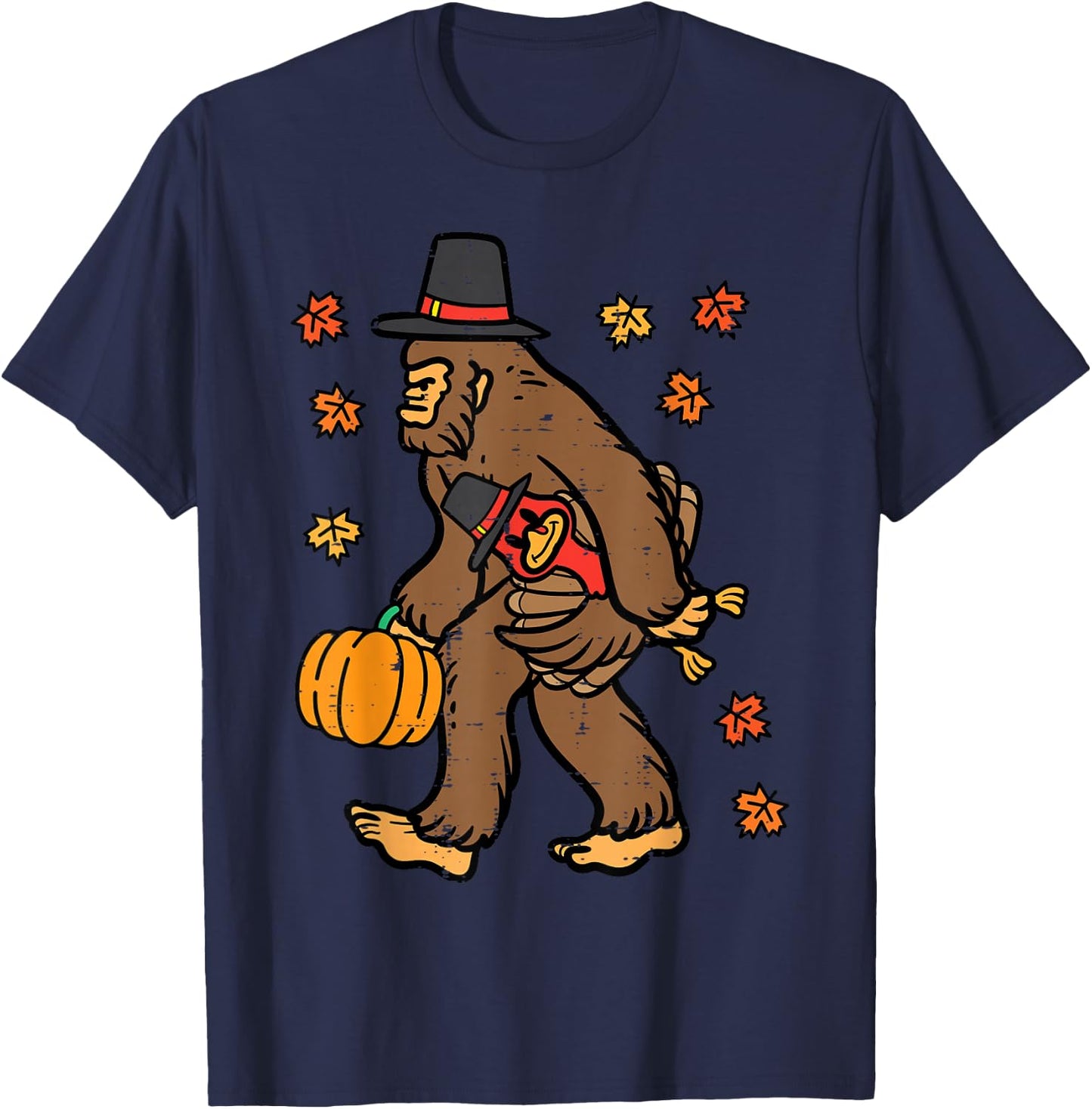 Thanksgiving Bigfoot Sasquatch Fall Autumn Men Women Kids T-Shirt - T-Shirt | Navy