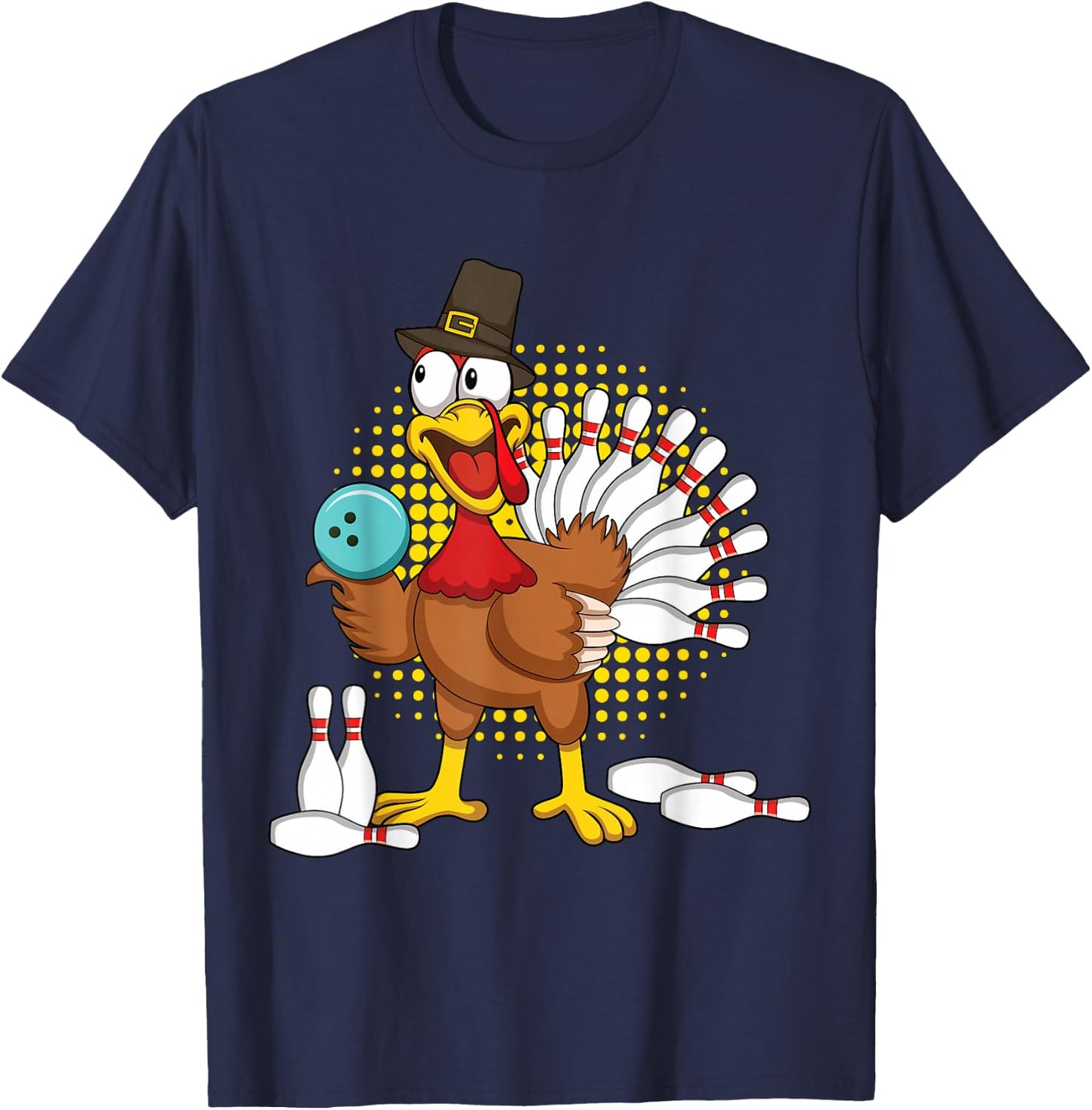 Autumn Turkey Funny Thanksgiving Turkey Bowling T-Shirt - T-Shirt | Navy