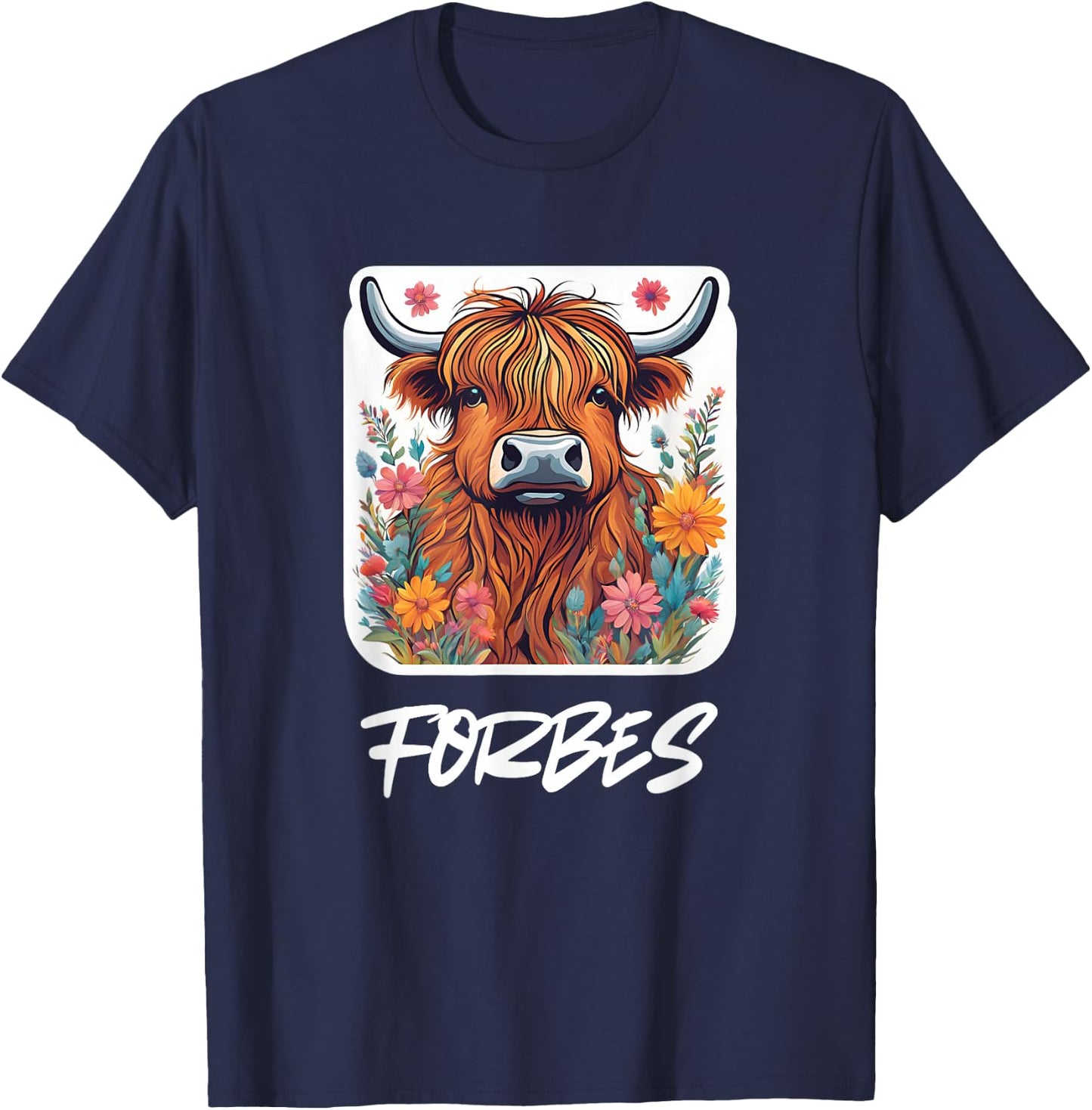 Forbes Clan Highland Cow Scottish Family Name Party T-Shirt - T-Shirt | Navy