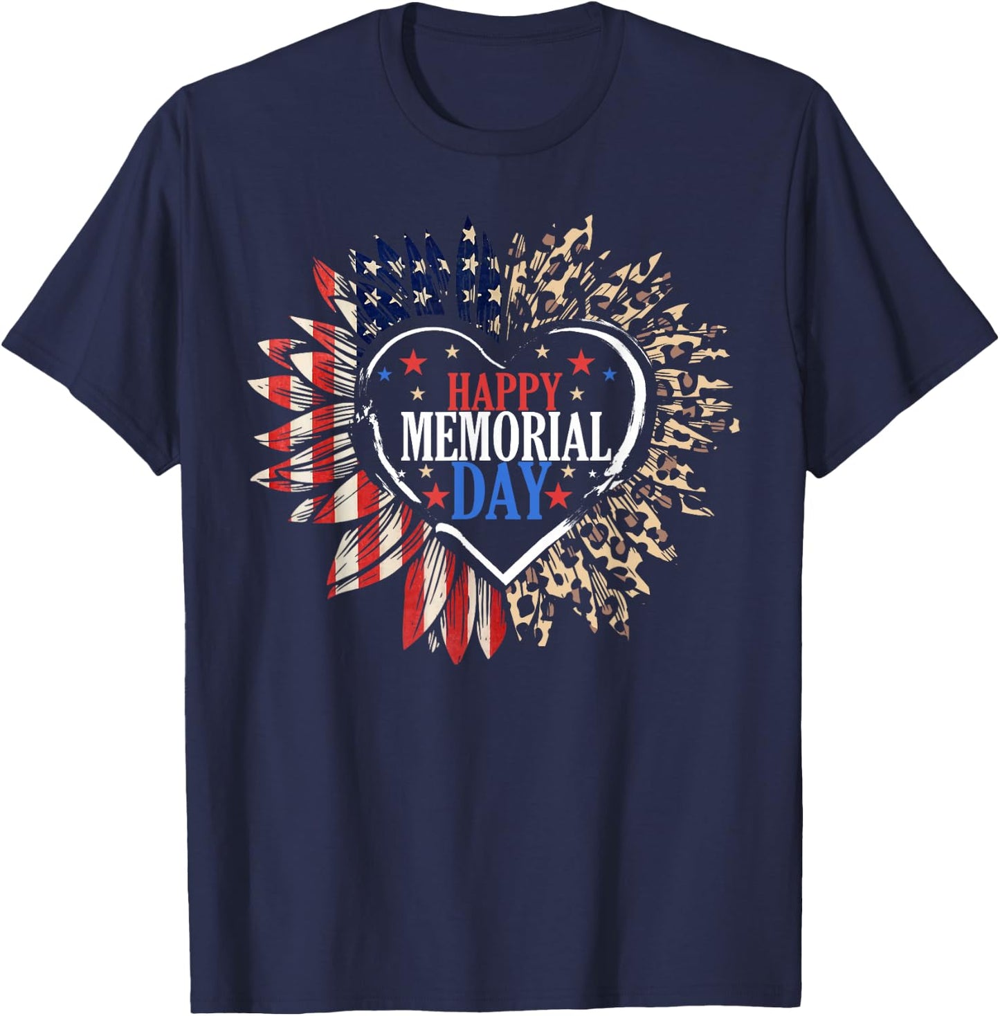 Happy Memorial Day USA Flag Sunflower Patriotic Veterans Day T-Shirt - T-Shirt | Navy