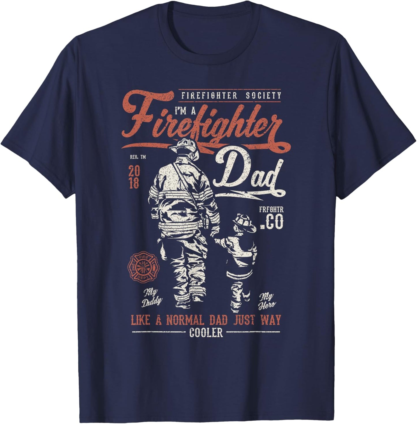 Distressed Firefighter Dad Fathers Day Fireman T-Shirt - T-Shirt | Navy