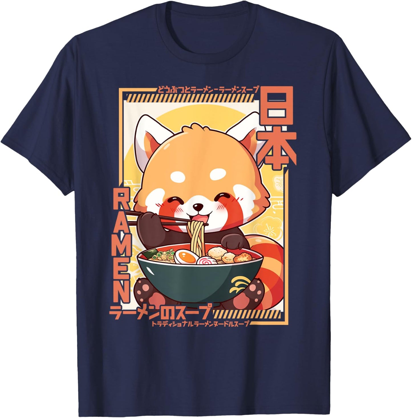 Roter Panda liebt Ramen Kawaii Neko Red Panda Ramen T-Shirt - T-Shirt | Navy