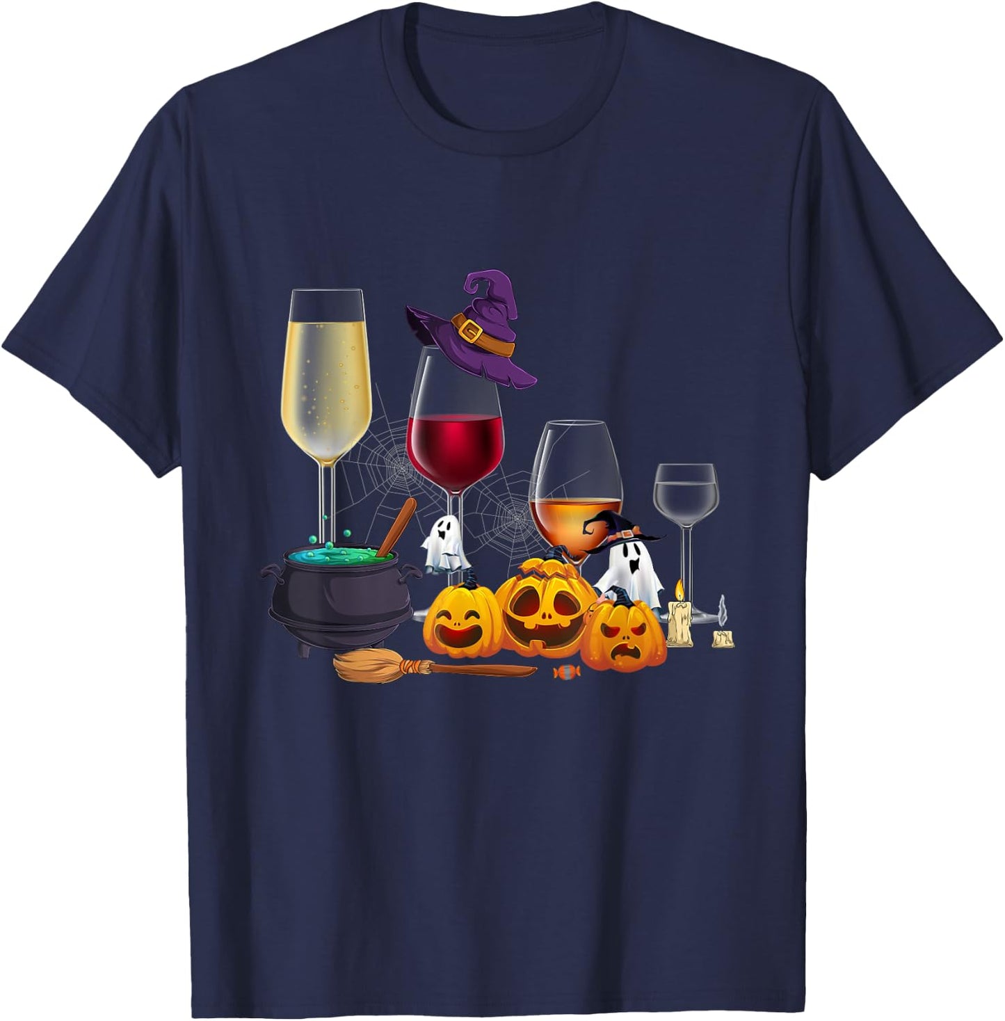 Funny Wine Glass Of Witchcraft Witch Happy Halloween Costume T-Shirt - T-Shirt | Navy