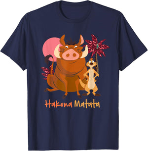 Disney The Lion King Timon & Pumbaa Hakuna Matata Face Front , Black, S T-Shirt - T-Shirt | Navy