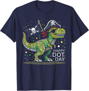 Happy Dot Day Pirate Dino Dinosaur Graphic Kids Boys 2024 T-Shirt - T-Shirt | Navy
