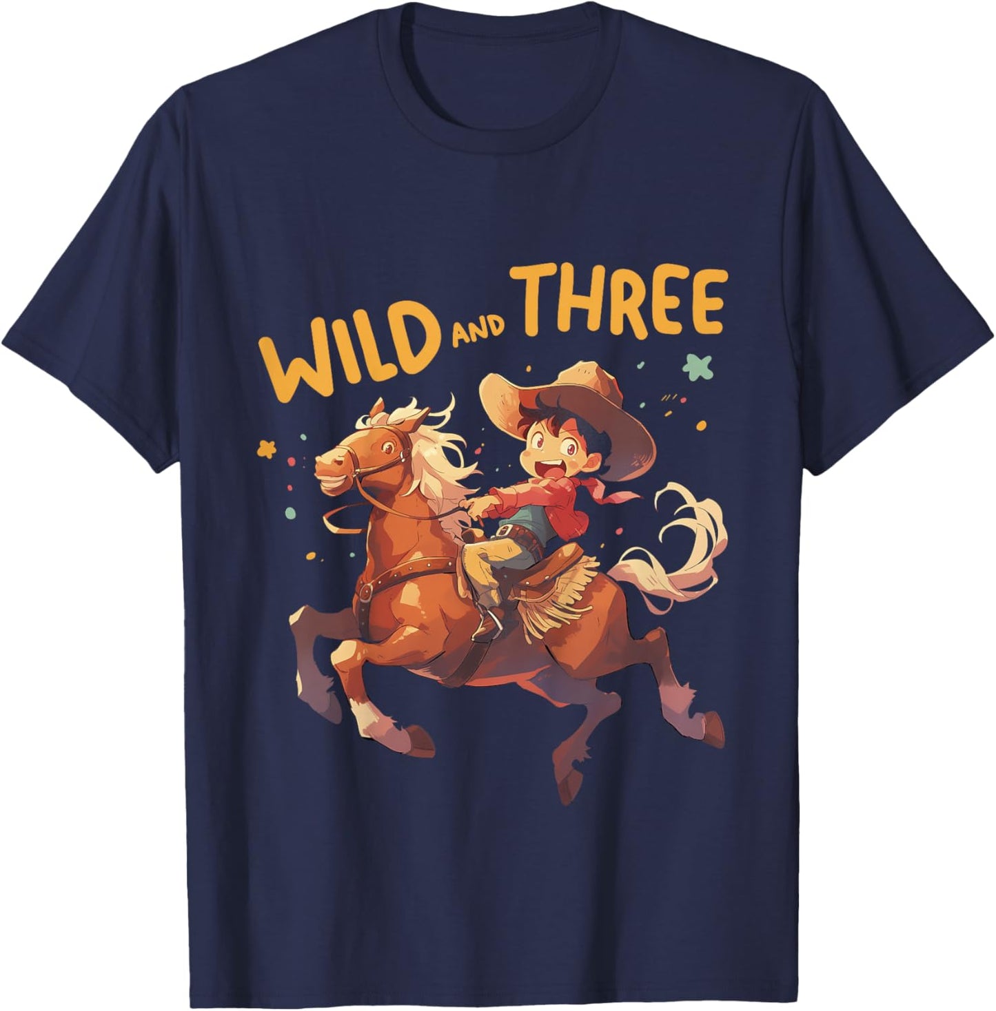 Kids 3rd Birthday Western Cute Little Cowboy Wild and Three T-Shirt - T-Shirt | Navy