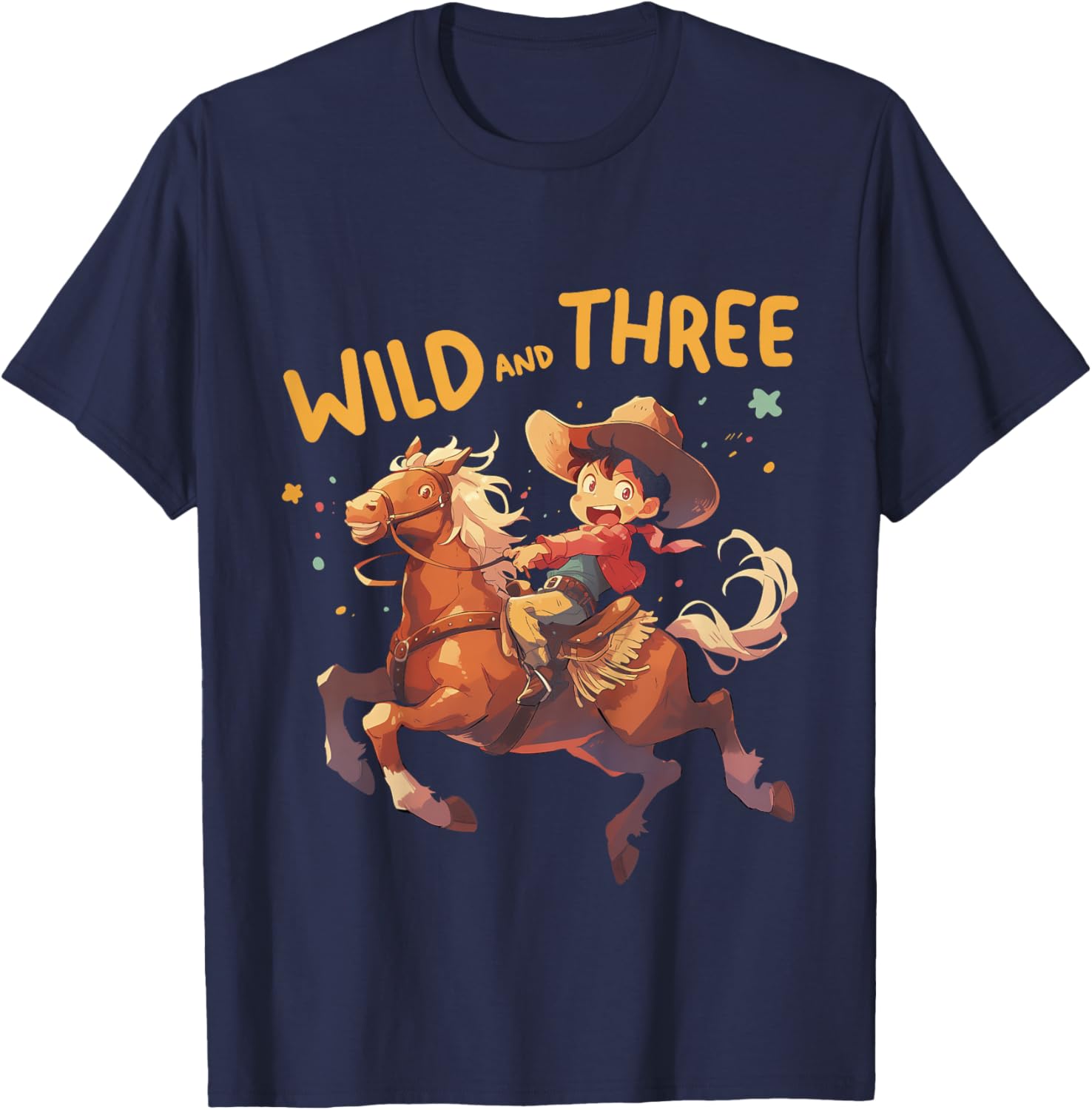 Kids 3rd Birthday Western Cute Little Cowboy Wild and Three T-Shirt - T-Shirt | Navy