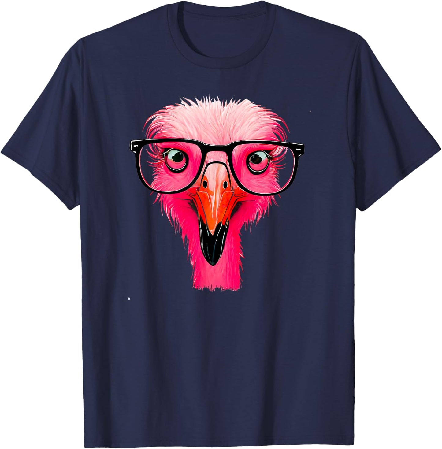 Cute Flamingo Bird Wearing Glasses Funny Pink Flamingo Lover T-Shirt - T-Shirt | Navy