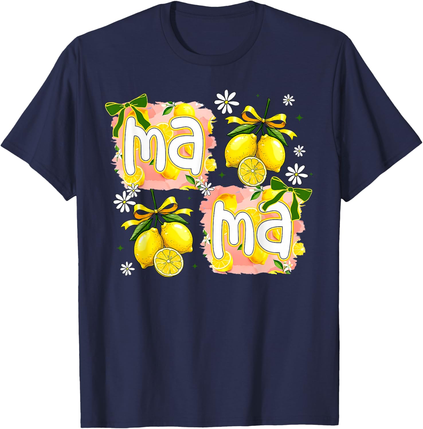 Vintage Flower Lemon Mama Mothers Day Summer Fruit Coquette T-Shirt - T-Shirt | Navy