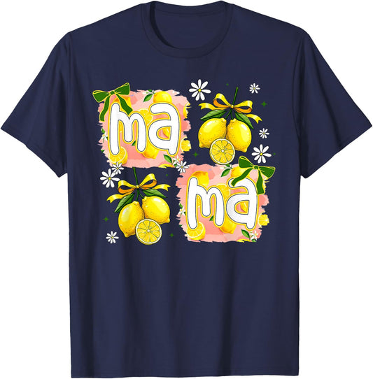 Vintage Flower Lemon Mama Mothers Day Summer Fruit Coquette T-Shirt - T-Shirt | Navy