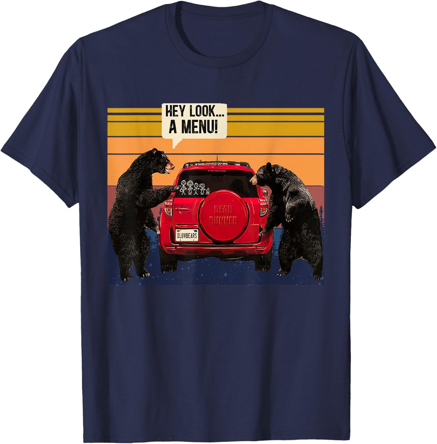 Hey Look A Menu Camping Camper, Retro Vintage Funny Bear T-Shirt - T-Shirt | Navy