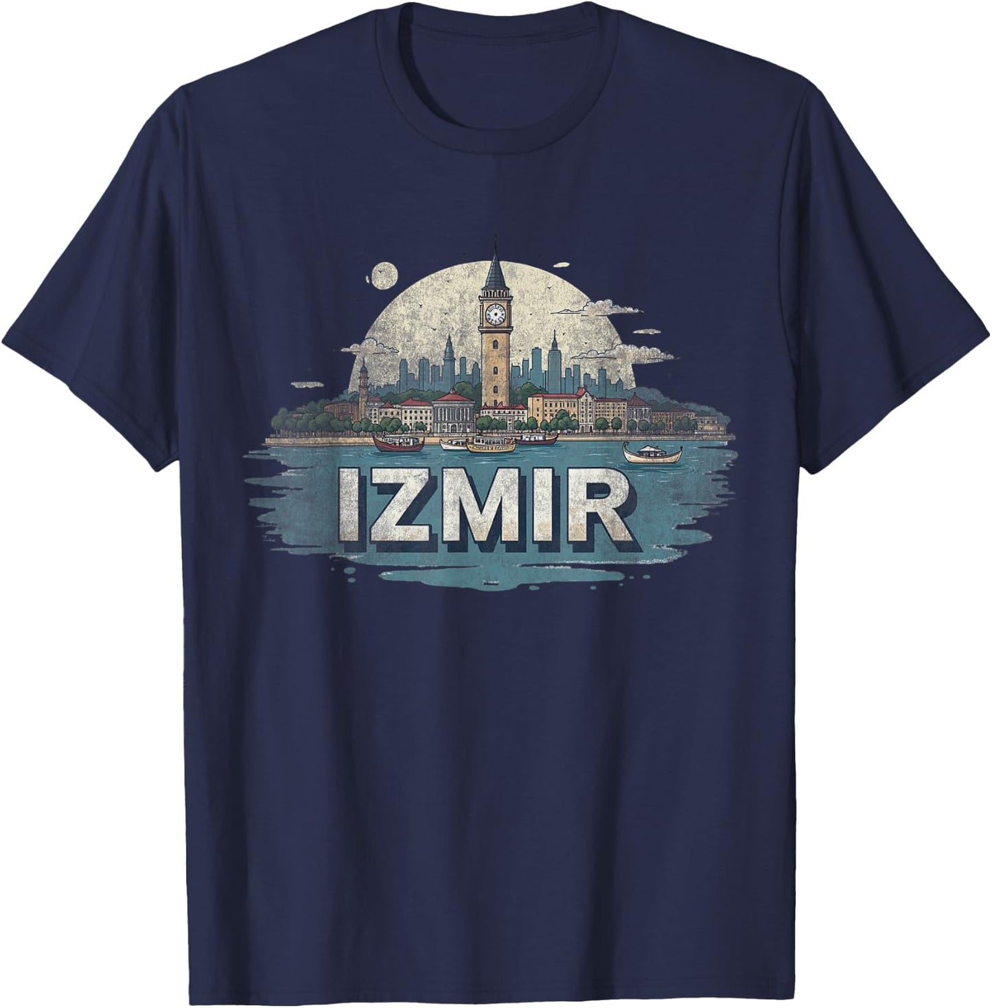 Retro Izmir Landscape Vintage Souvenir T-Shirt - T-Shirt | Navy