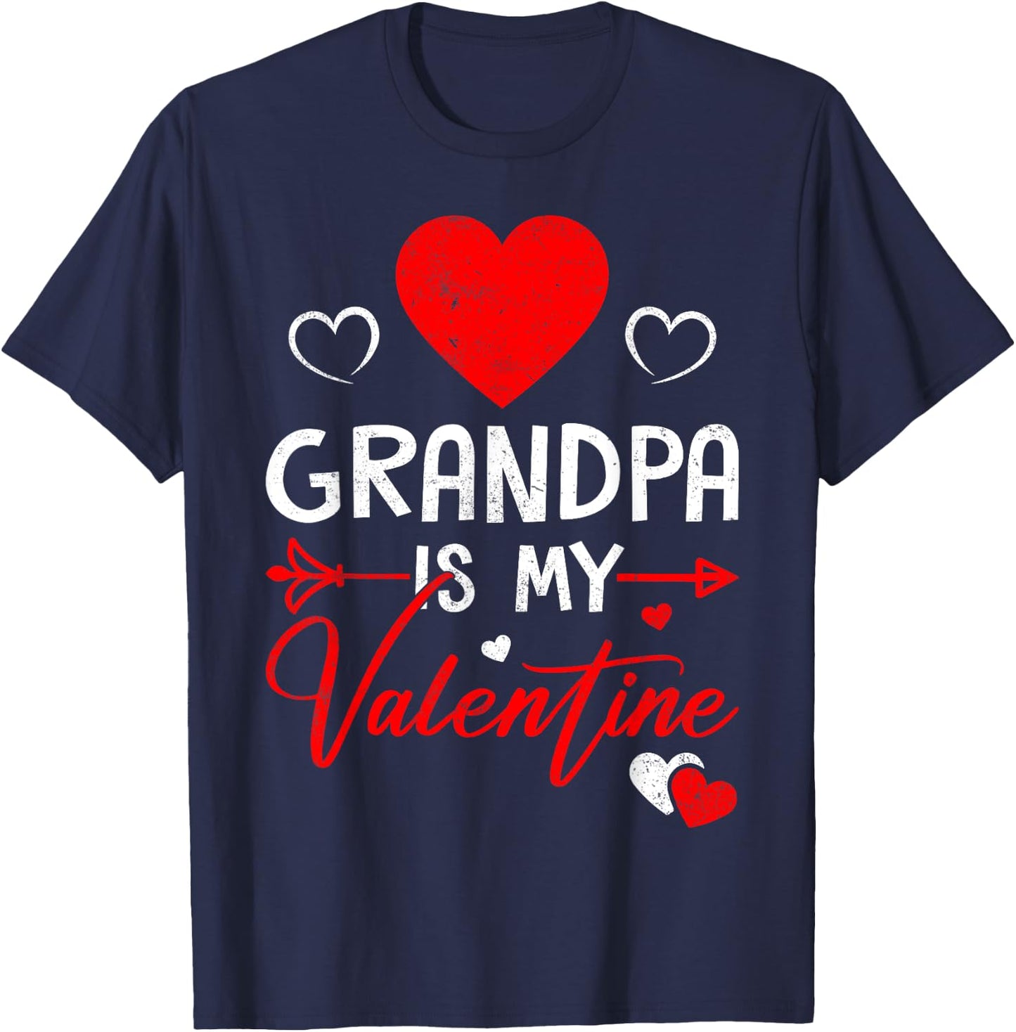 Family Matching Love Heart Grandpa Is My Valentine T-Shirt - T-Shirt | Navy