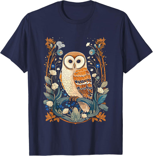 Cottagecore Floral Aesthetic Owl Women Girls T-Shirt - T-Shirt | Navy
