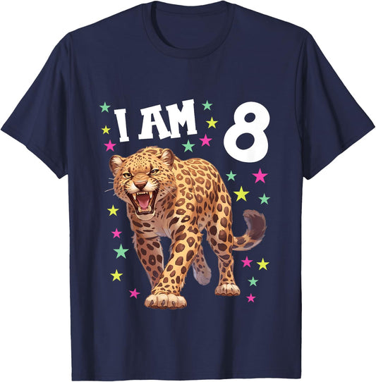 Kids 8 Years Old Leopard 8th Birthday T-Shirt - T-Shirt | Navy