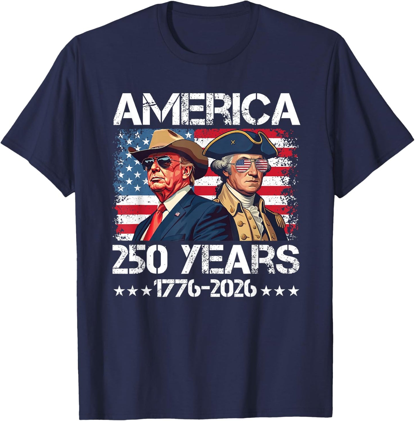 250 Years American 250th Anniversary 1776 2026 US Flag T-Shirt - T-Shirt | Navy