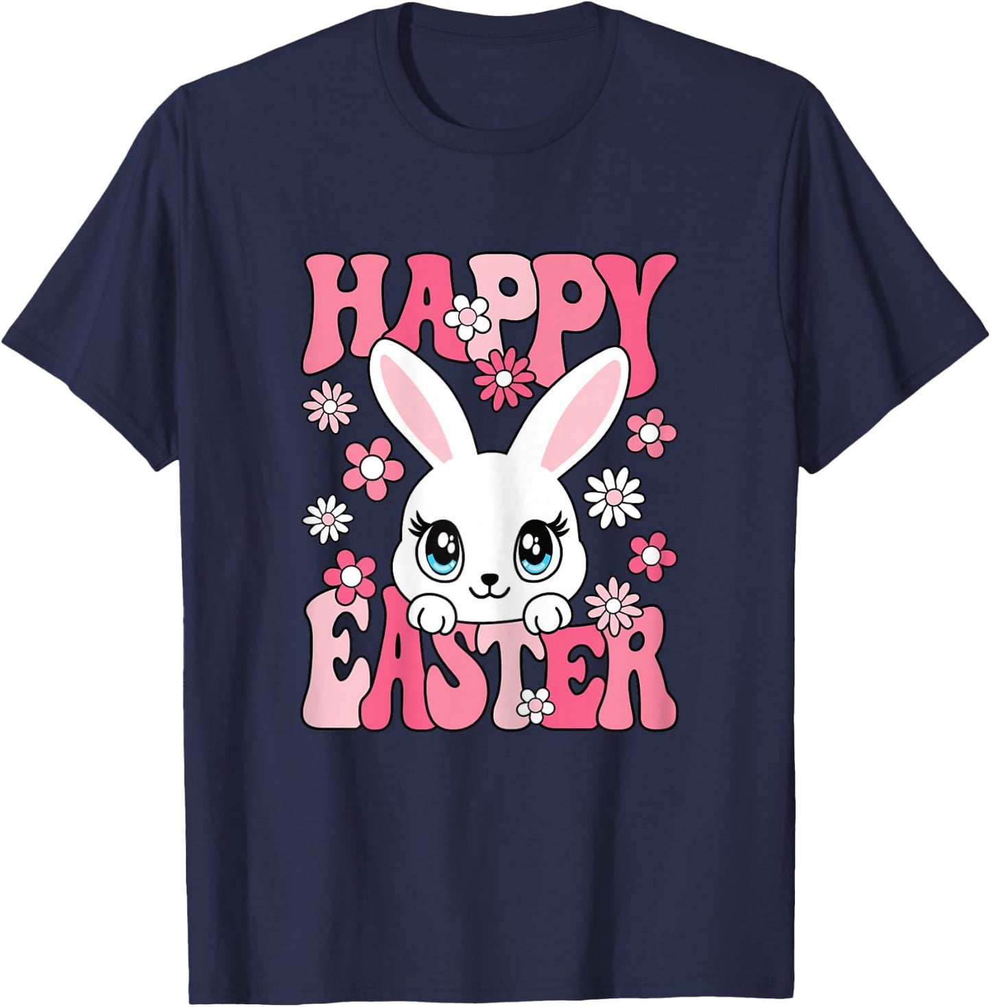 Happy Easter Bunny Easter Rabbit Women Girls Kids Toddlers T-Shirt - T-Shirt | Navy