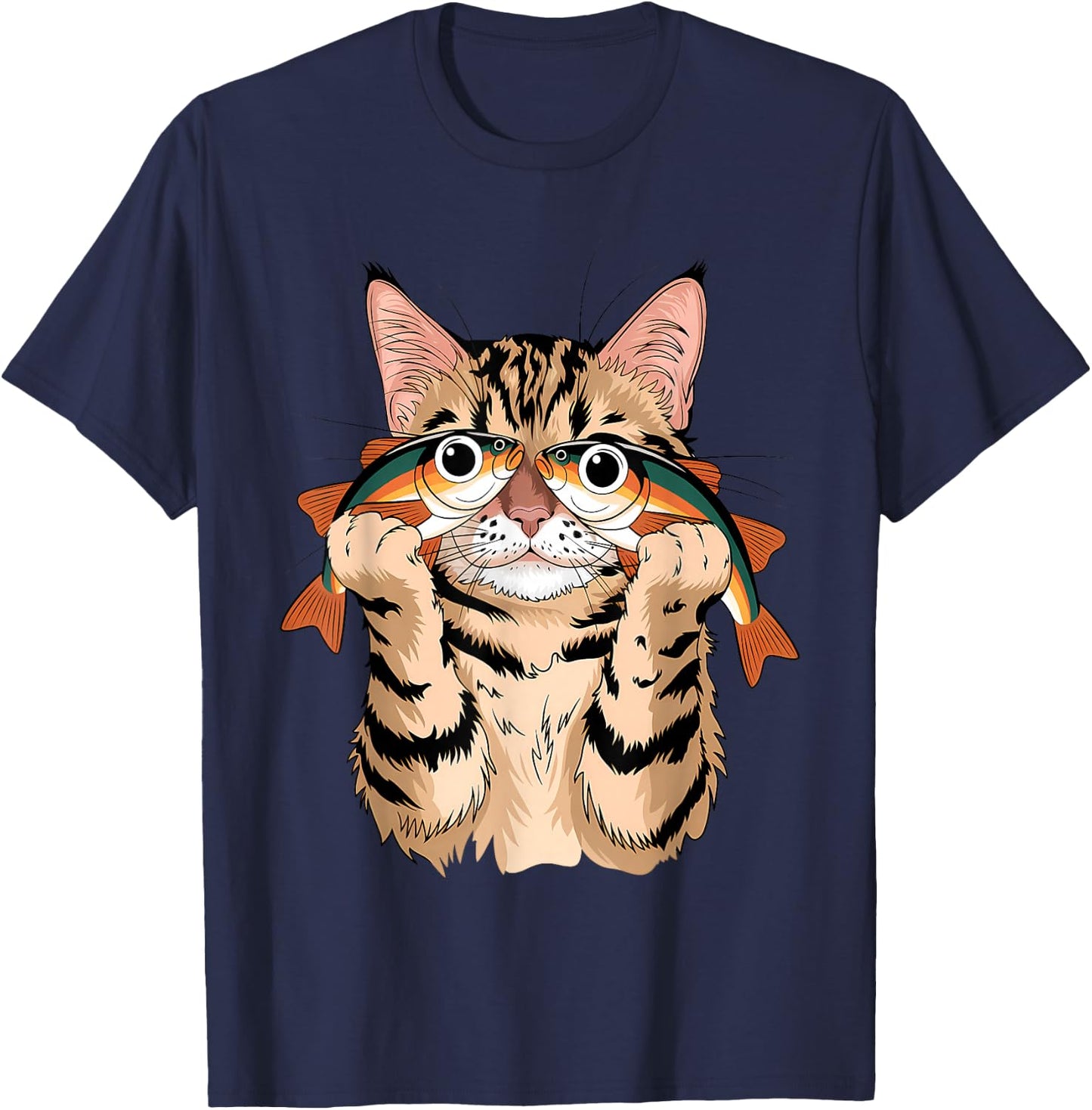 Retro Cute Cat Fish Art Eyes Fish Kitten Catfish Meow Funny T-Shirt - T-Shirt | Navy
