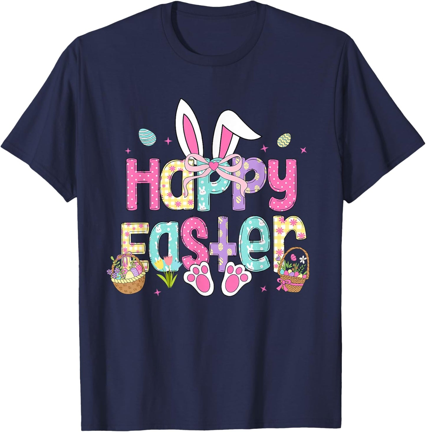 Happy Easter Cute Bunny Rabbit Easter Day Women Girls T-Shirt - T-Shirt | Navy