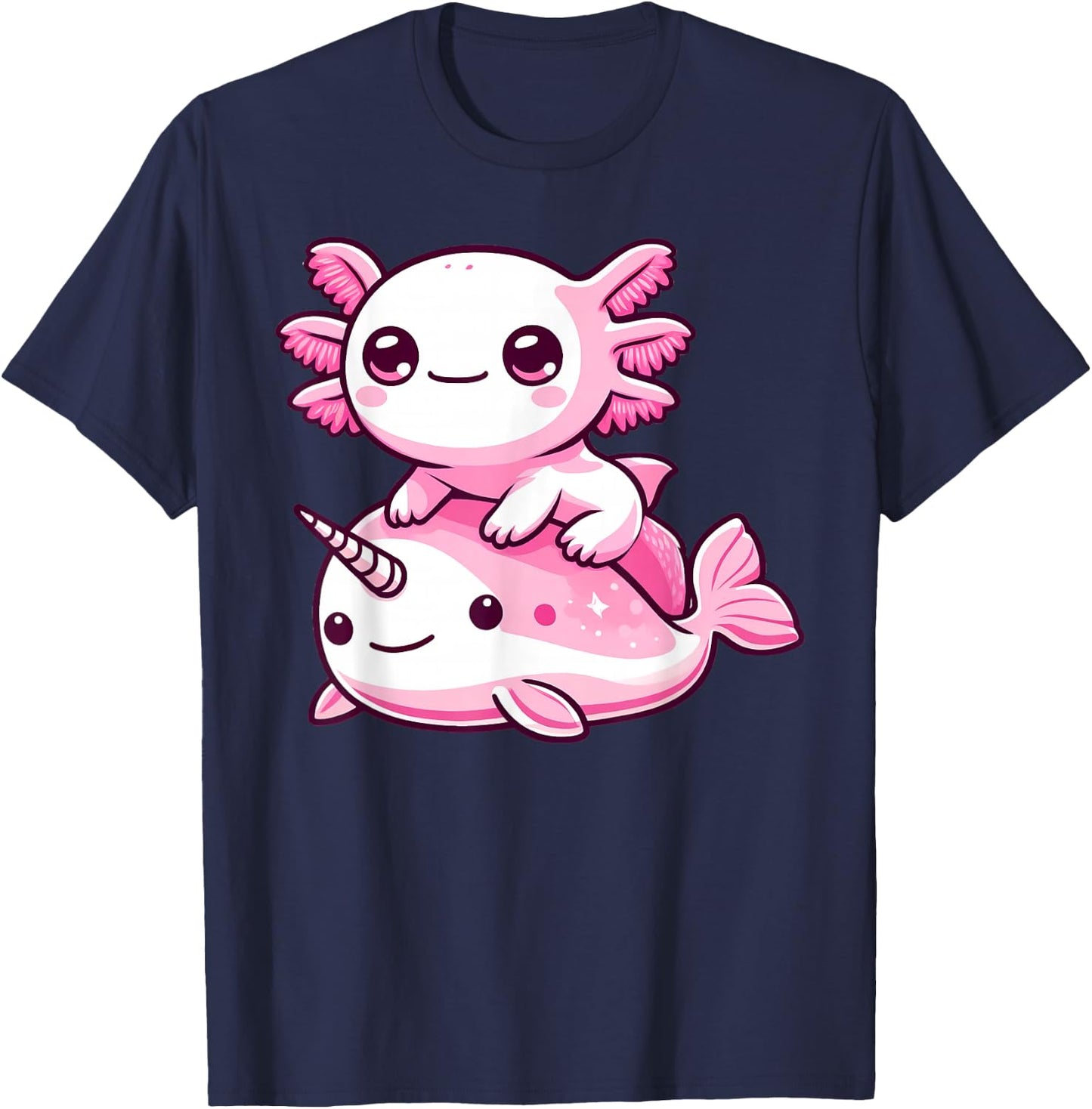 Anime Kawaii Axolotl Narwhal T-Shirt - T-Shirt | Navy