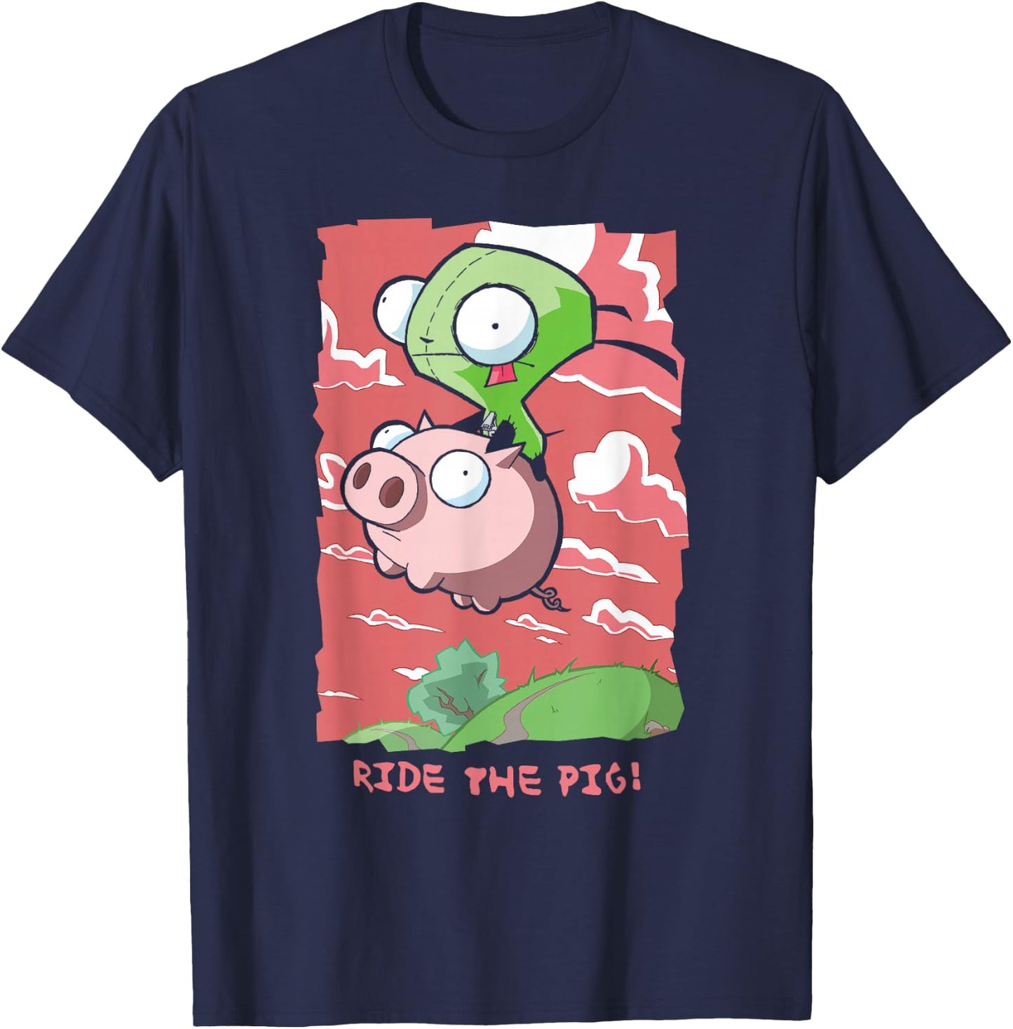 Invader Zim G.I.R Ride The Pig! Hilarious Poster T-Shirt - T-Shirt | Navy