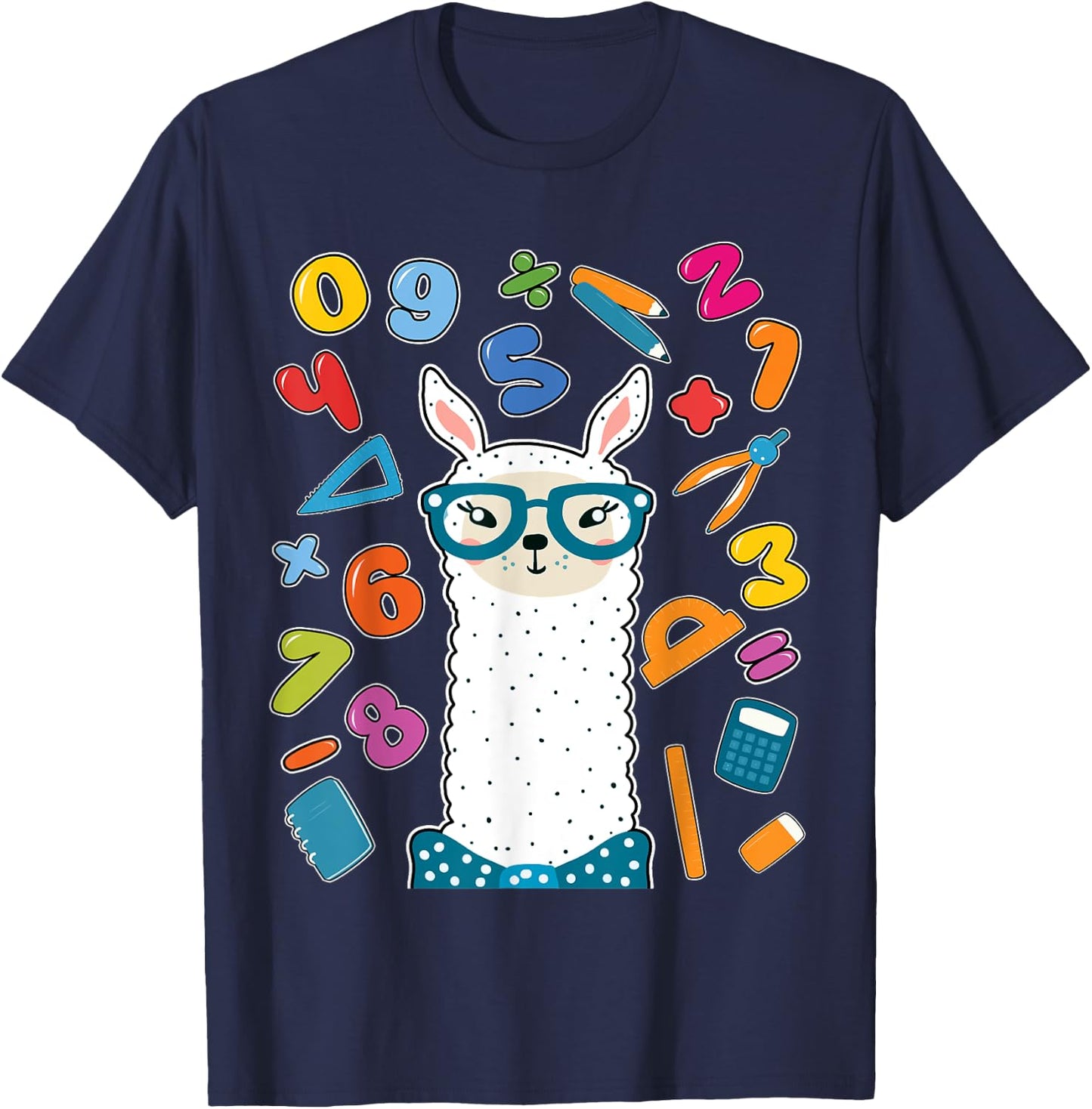 Cute llama alpaca Numbers Math day school teacher kids gift T-Shirt - T-Shirt | Navy