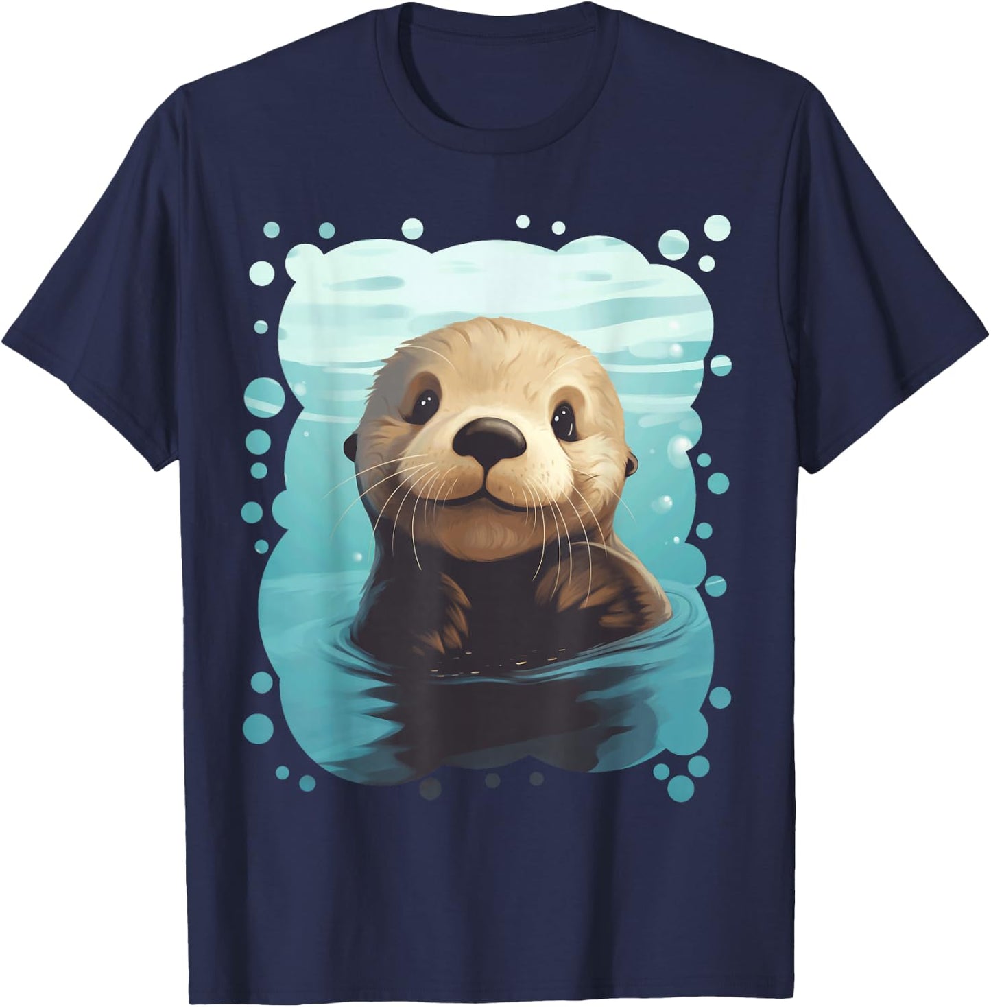 Cute Cartoon Sea Otter Animal Nature Lovers Graphic T-Shirt - T-Shirt | Navy
