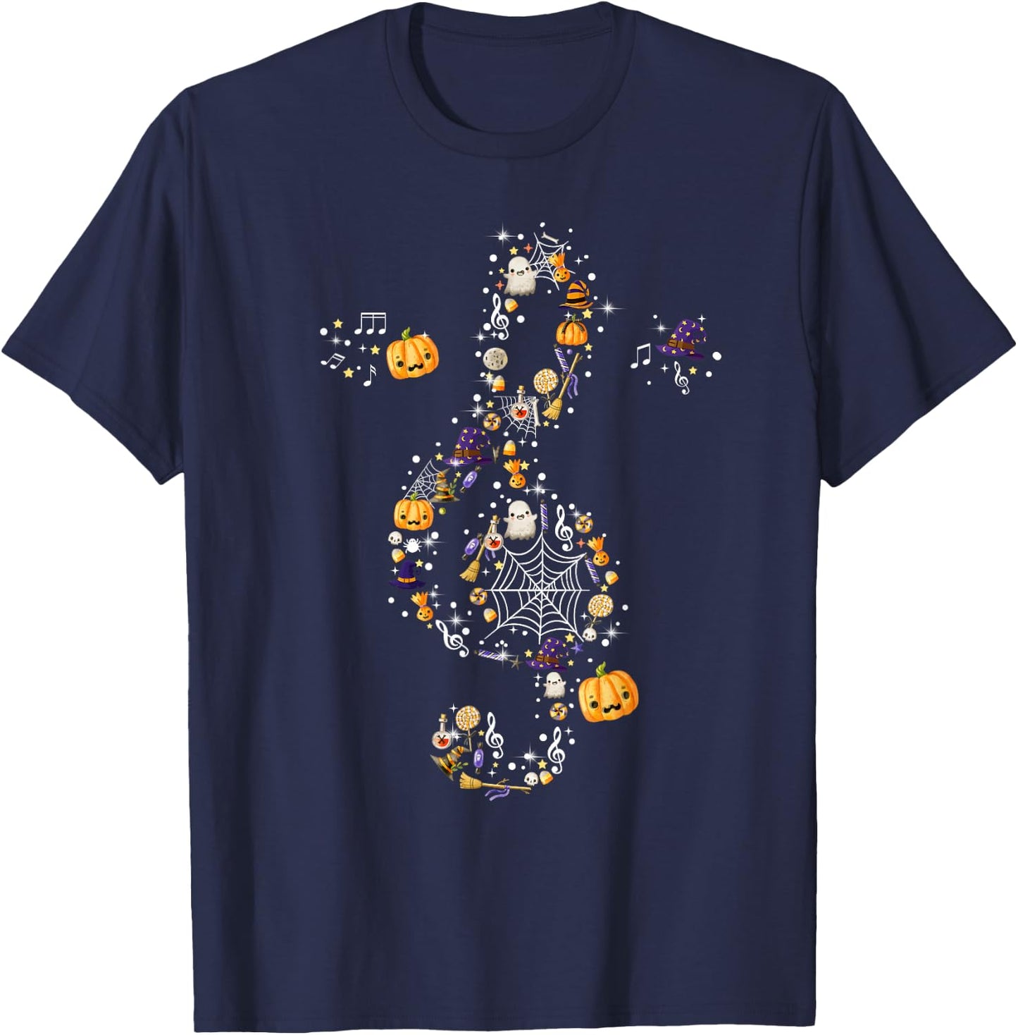 Music Note Symbol Halloween For Music Teacher Musicians T-Shirt - T-Shirt | Navy