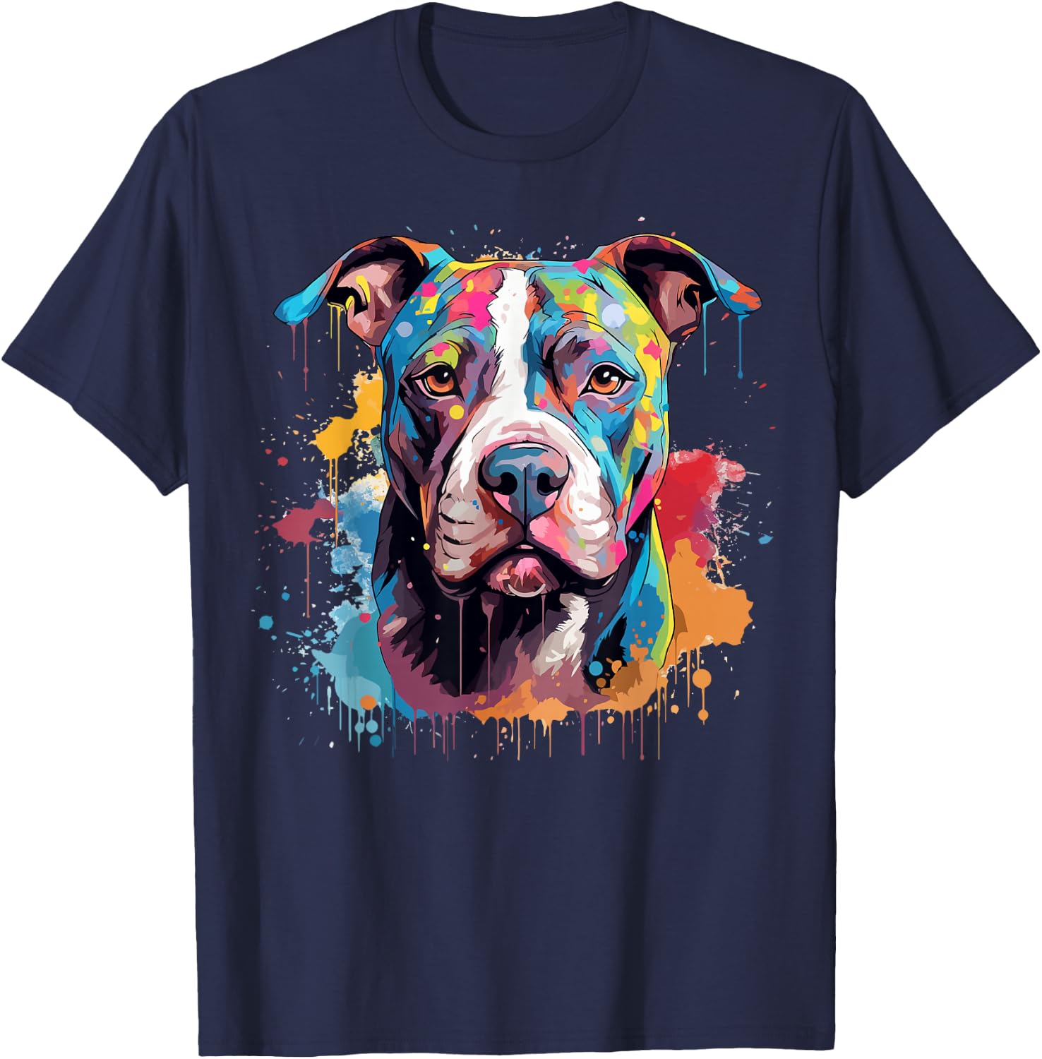 Colorful Splash Art Pitbull Dog T-Shirt - T-Shirt | Navy