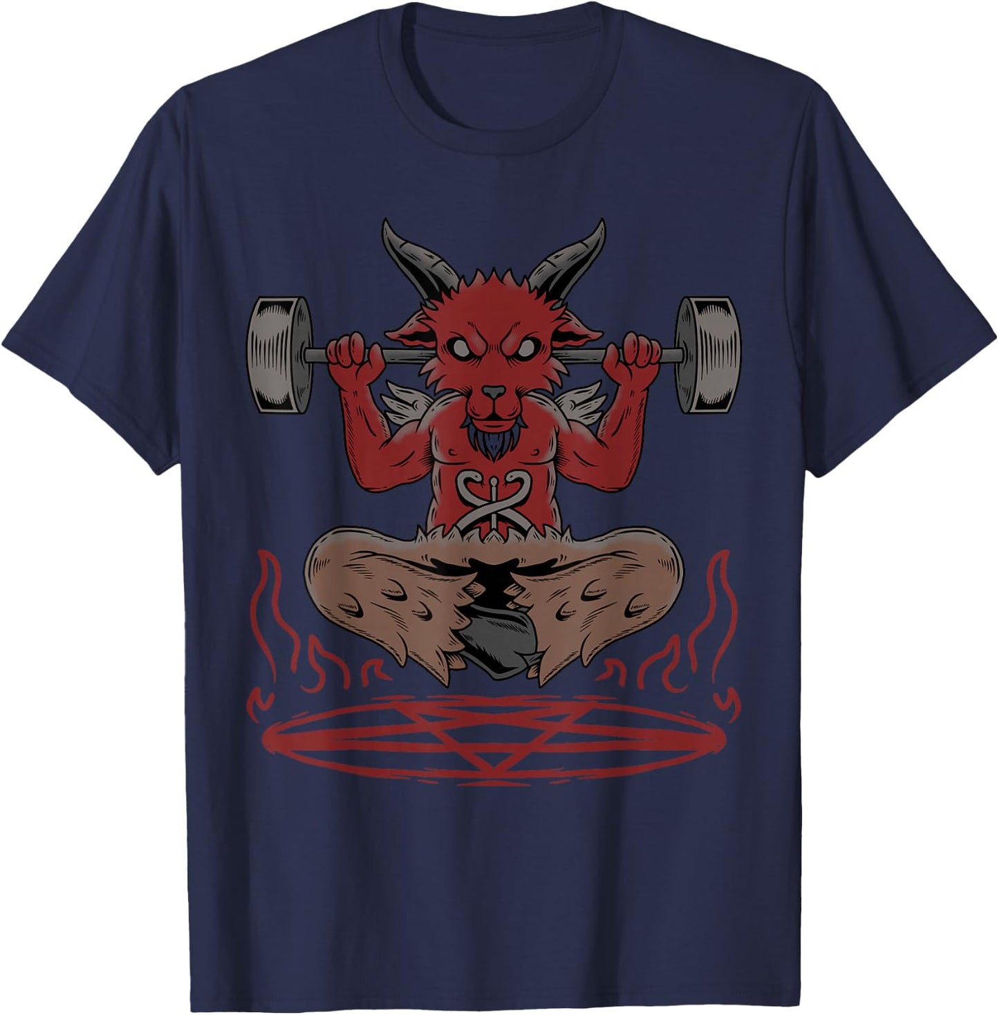 Lucifer Sigil Satanic Goat Weightlifting Occult Baphomet T-Shirt - T-Shirt | Navy
