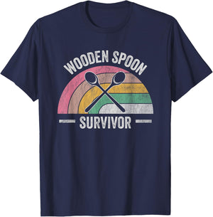 Wooden Spoon Survivor Retro Rainbow Humor T-Shirt - T-Shirt | Navy