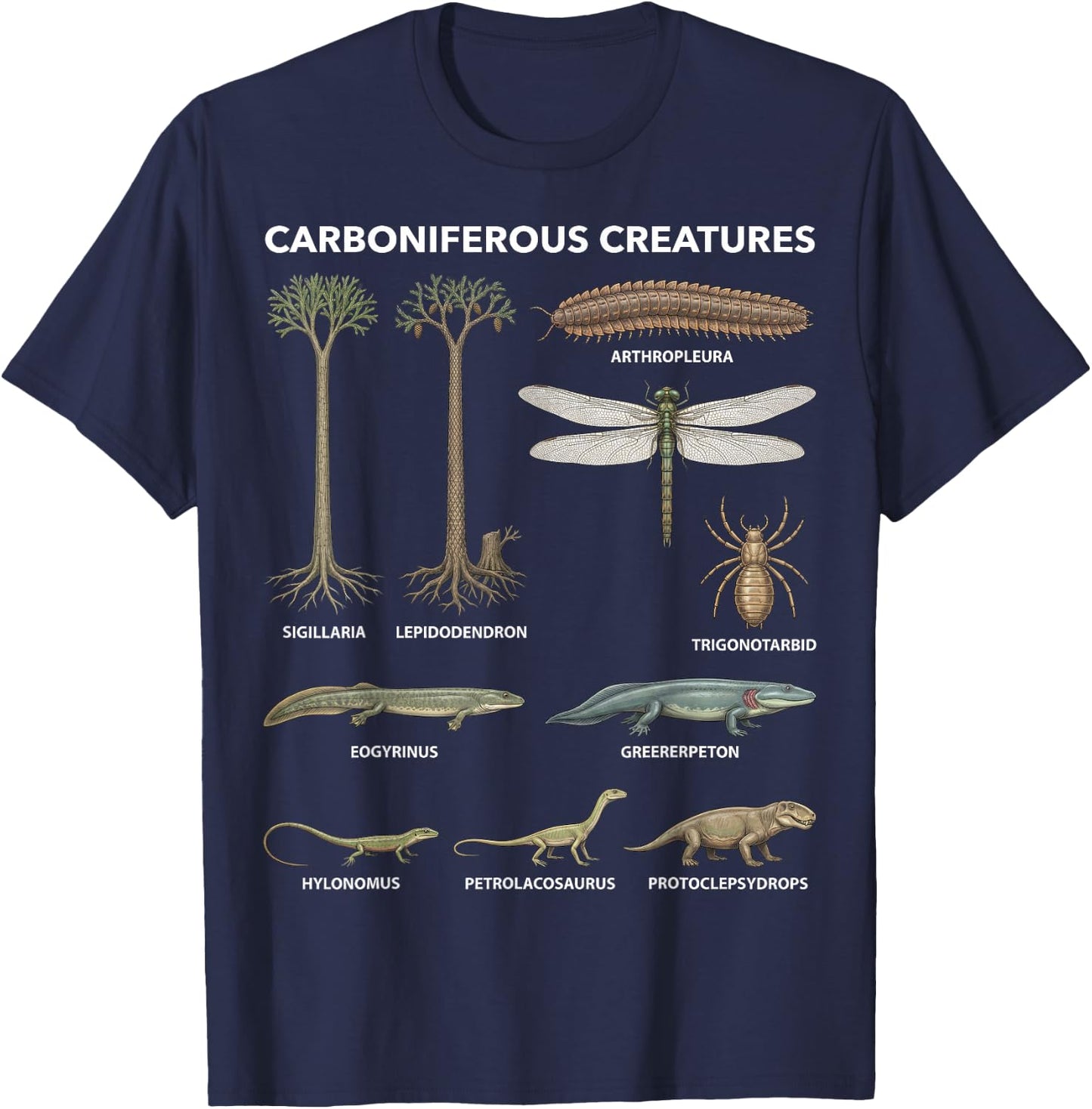 Carboniferous Creatures Paleontology Fossil Species T-Shirt - T-Shirt | Navy