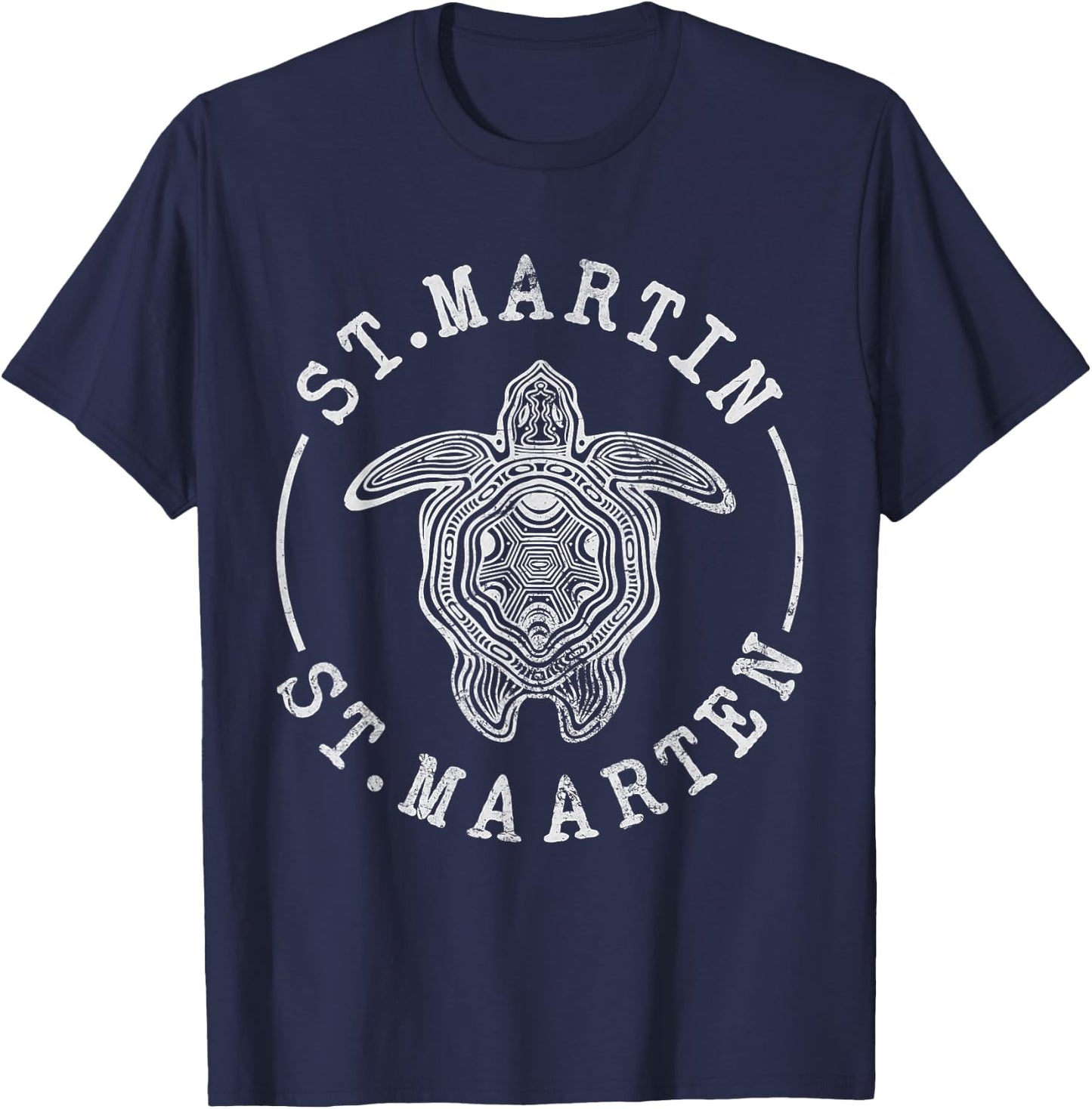 St. Martin St Maarten Turtle Caribbean Beach Vacation Grunge T-Shirt - T-Shirt | Navy