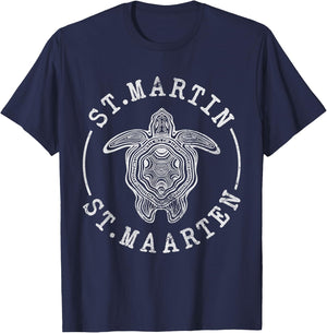 St. Martin St Maarten Turtle Caribbean Beach Vacation Grunge T-Shirt - T-Shirt | Navy