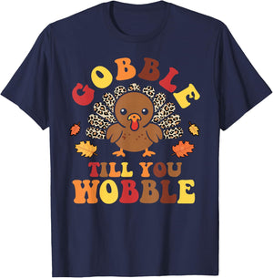 Groovy Leopard Thanksgiving With My Gnomies Funny Gnome T-Shirt - T-Shirt | Navy