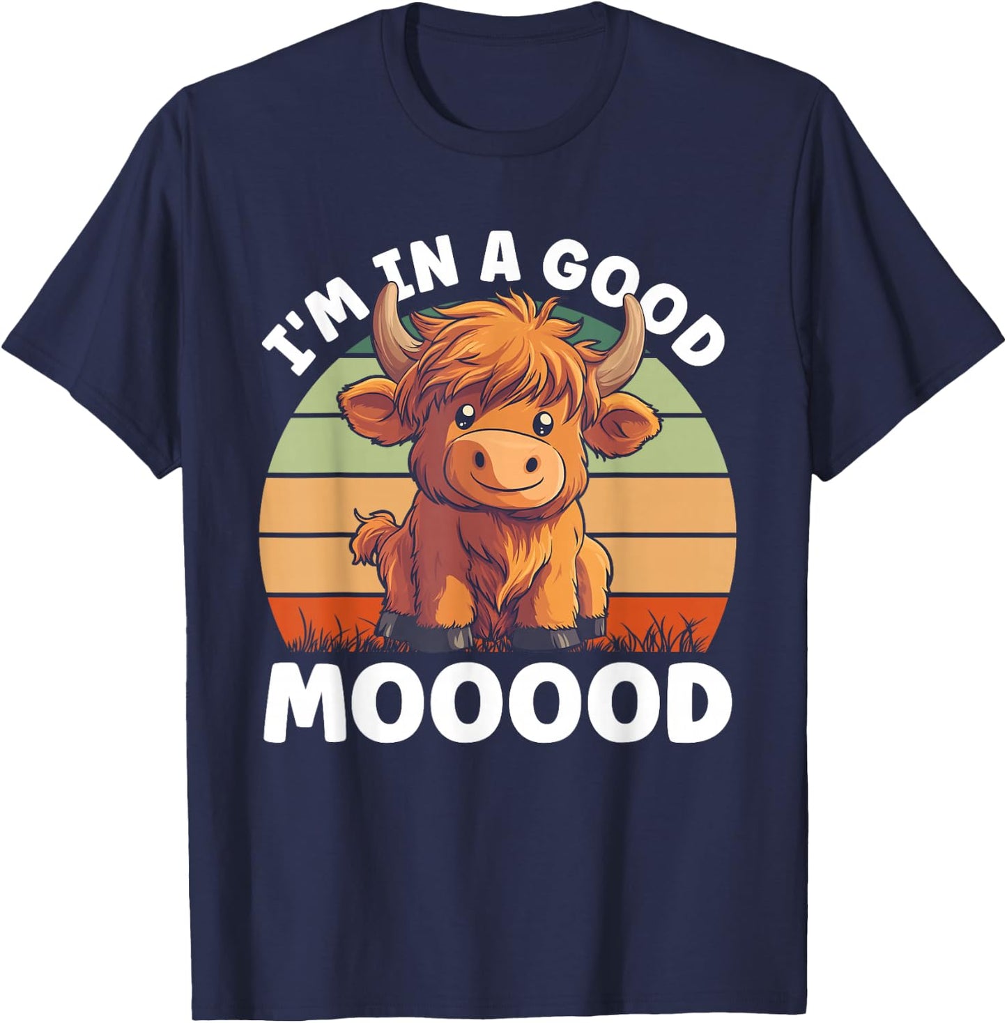 Highland Cow Moo In A Good Mooood Carton Cow T-Shirt - T-Shirt | Navy