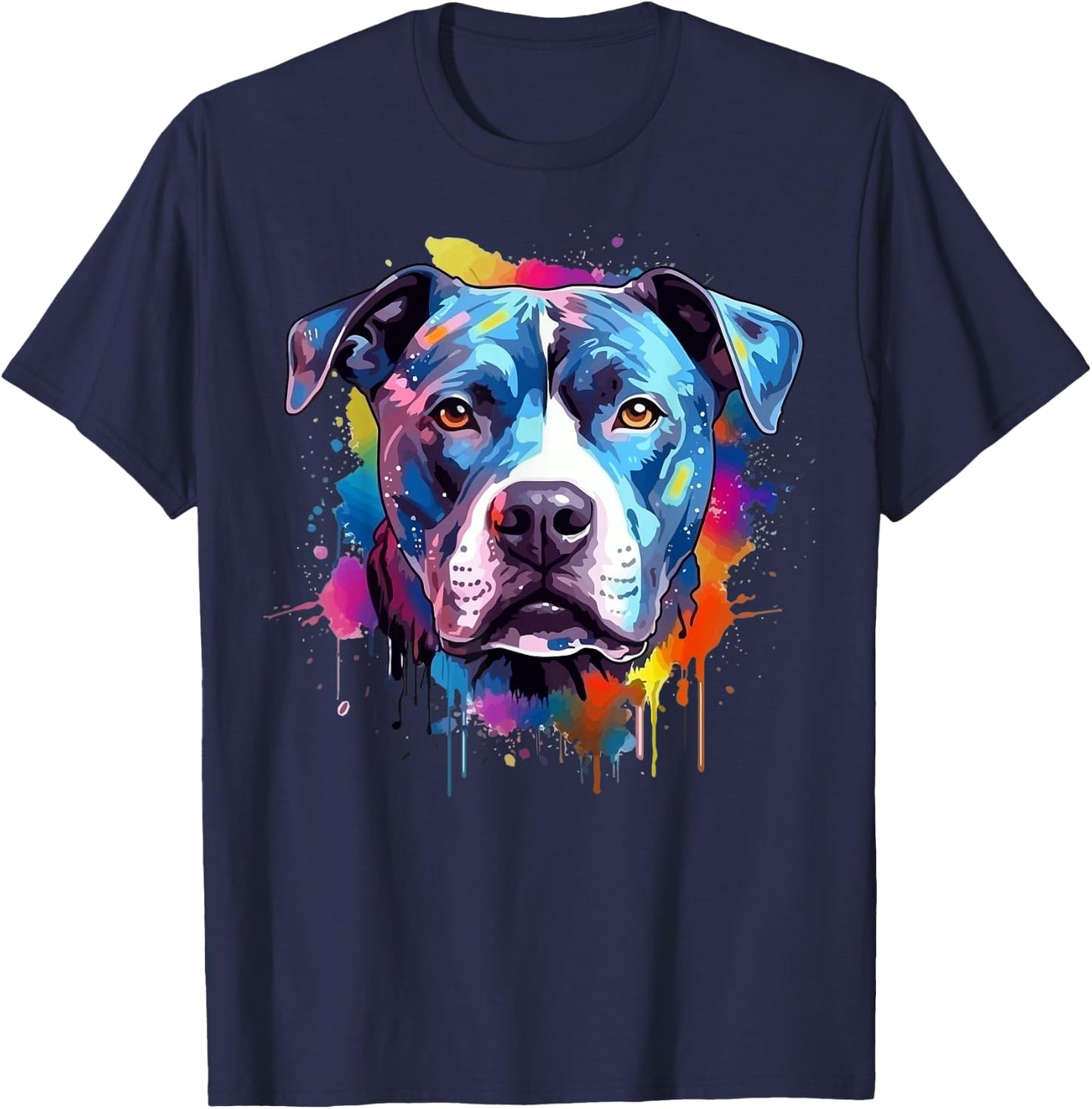 Colorful Pitbull Dog Splash Art T-Shirt - T-Shirt | Navy